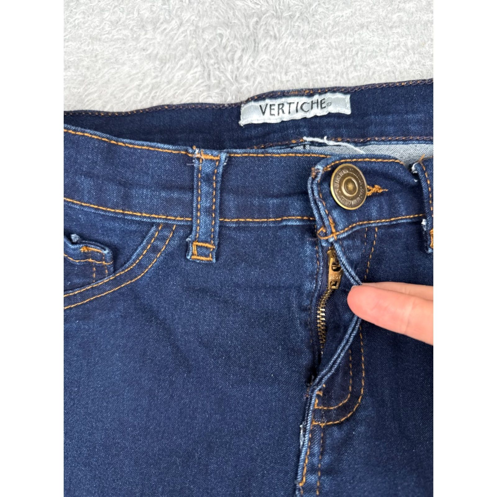Vintage Vertiche Jeans Juniors 13 Blue Denim Skinny Slit Hem Cotton Poly Blend Mid 26x22 Size 34" / US 12 / IT 48 - 5 Thumbnail
