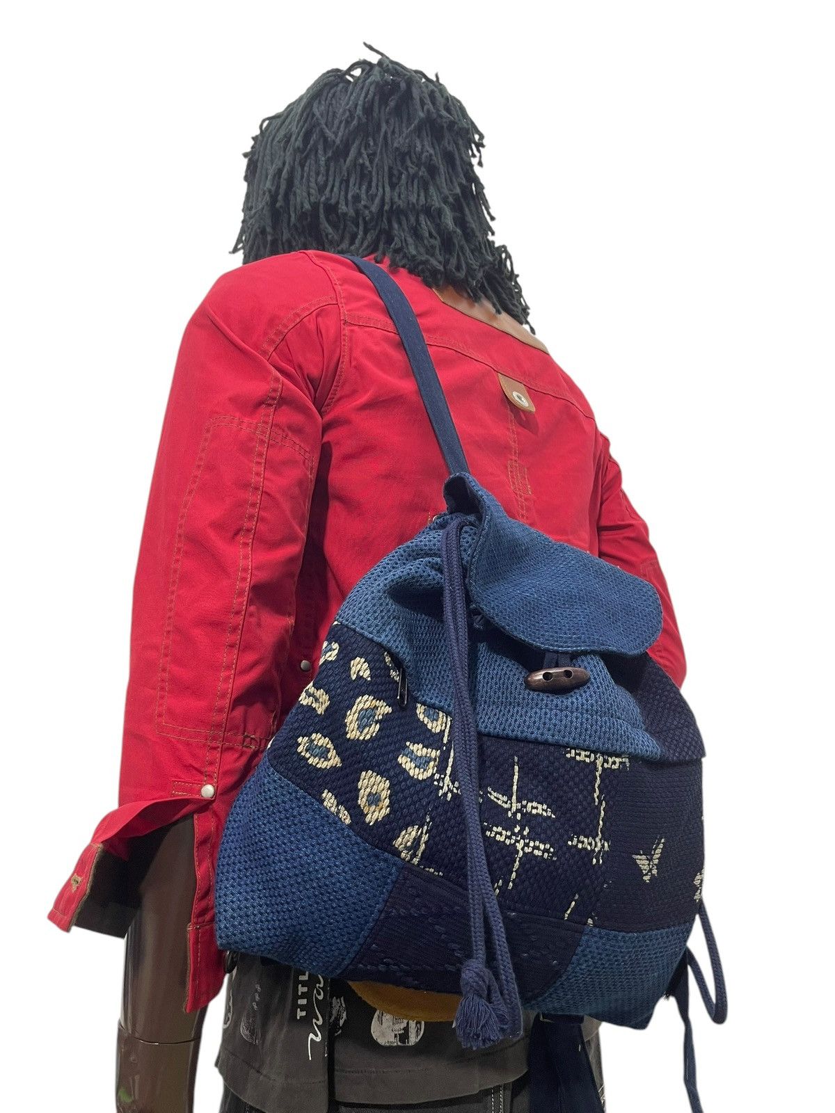 Handmade Indigo Blue Japan Craft Woven Sashiko Backpack Bag 1🟩5 Size ONE SIZE - 1 Thumbnail
