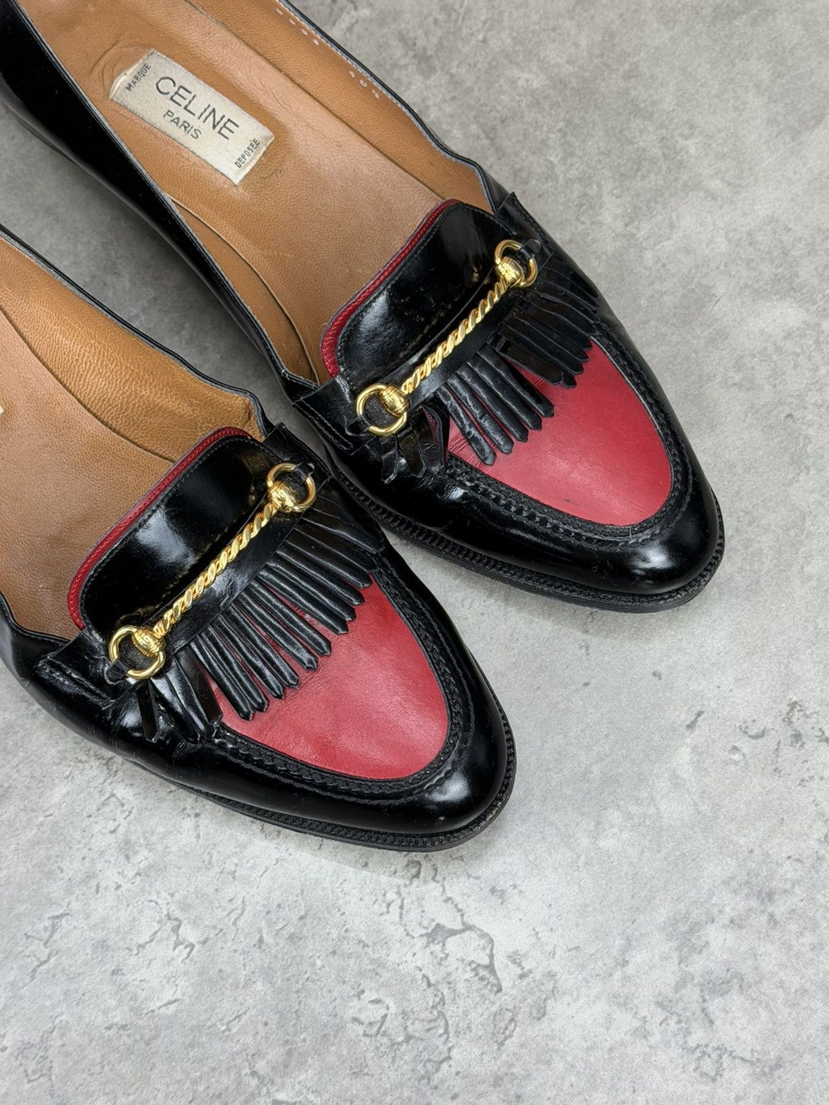 Celine Vintage Celine Leather Loafers Black Red Size 40 1/2 Size US 10.5 / IT 40.5 - 6 Thumbnail
