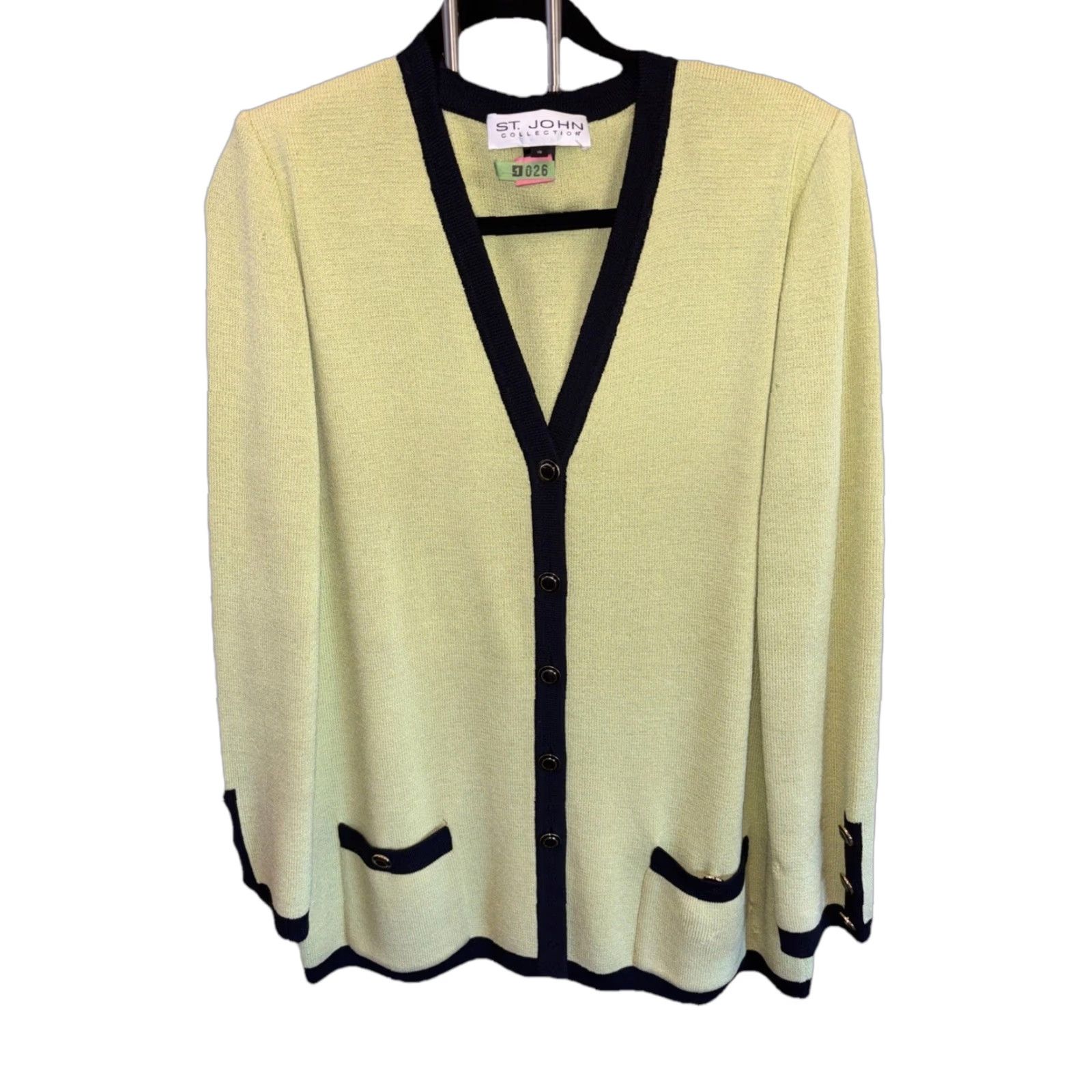St. John VINTAGE St. John Collection Cardigan Green Knit Wool Blend Pockets 10 Size L / US 10 / IT 46 - 1 Thumbnail