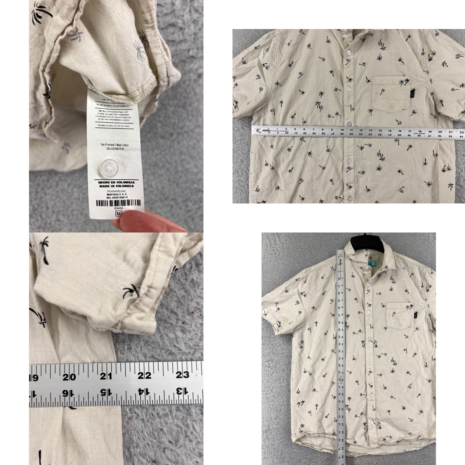 Vintage Hawaiian Shirt Adult Medium Beige Palm All Over Print Button Up 100% Cotton Shirt Men Beige Floral All Seasons 100% Cotton Mens Shirt Medium Size US M / EU 48-50 / 2 - 8 Thumbnail