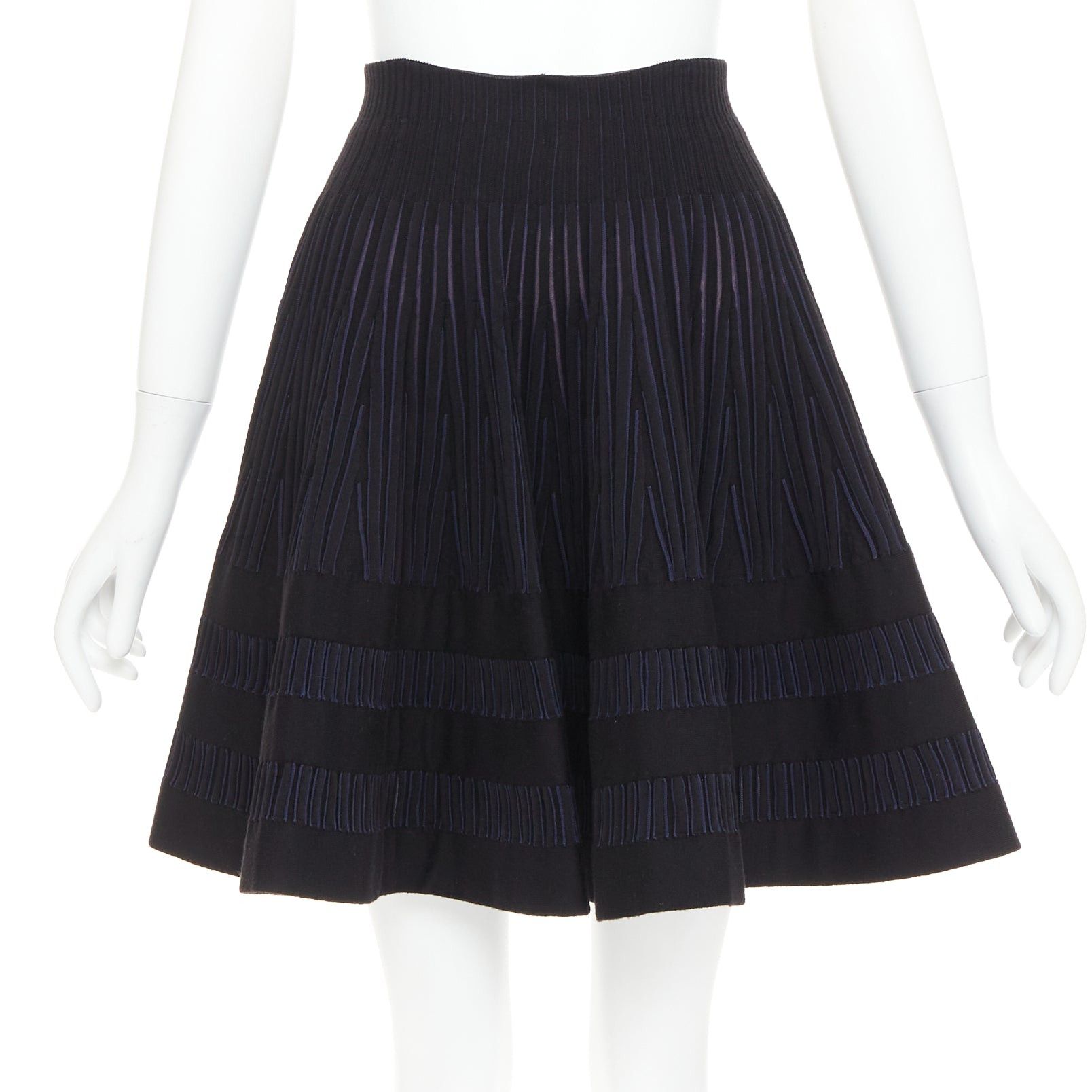 Alaia ALAIA navy black virgin wool silk blend high waist flared knitted skirt IT36 XXS Size 27" / US 4 / IT 40 - 1 Thumbnail