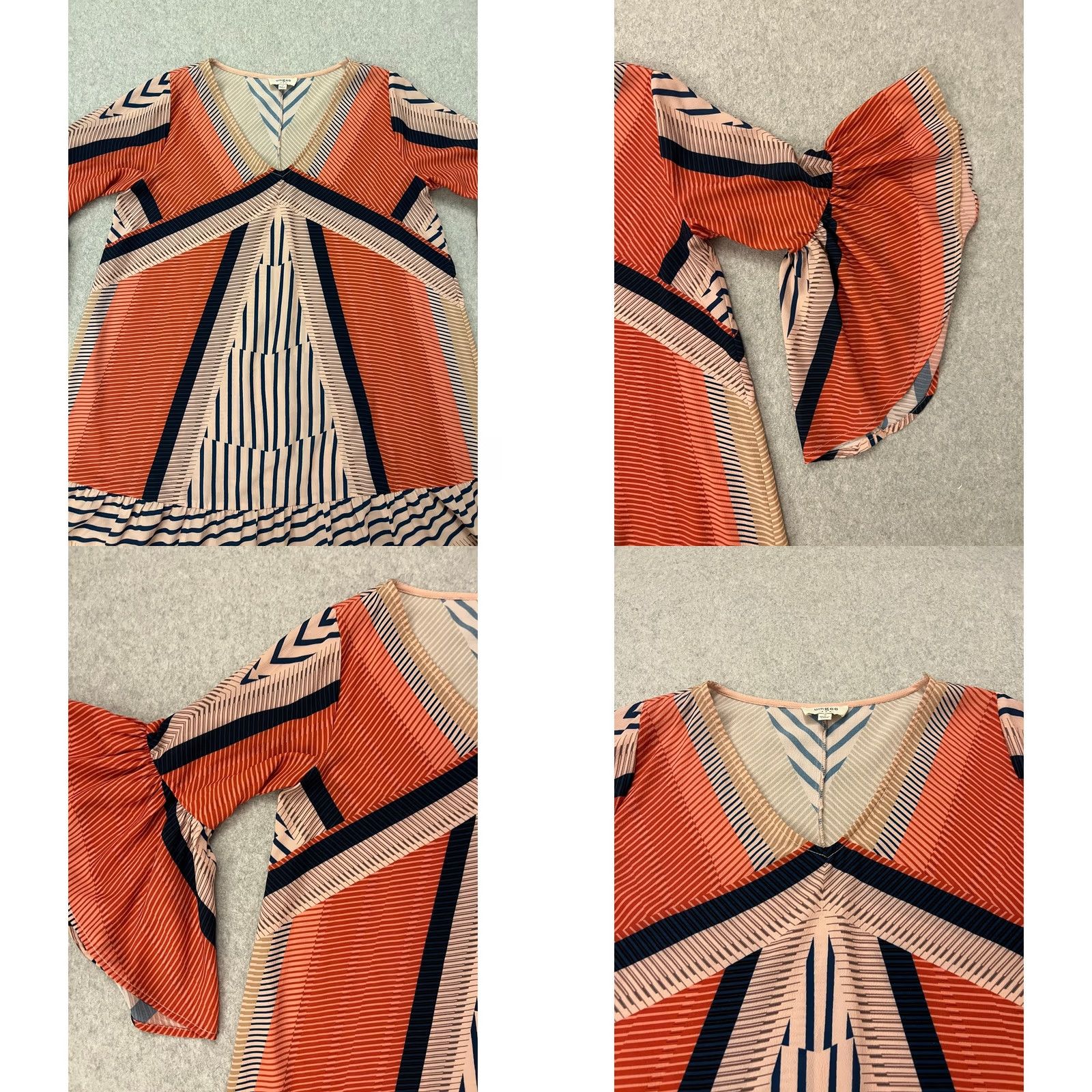Bell Umgee Blouse Womens S Bell Sleeve Pinstripe Ruffled Multicolor Fall Spring Summer Winter Flowy V-Neck Size S / US 4 / IT 40 - 8 Thumbnail