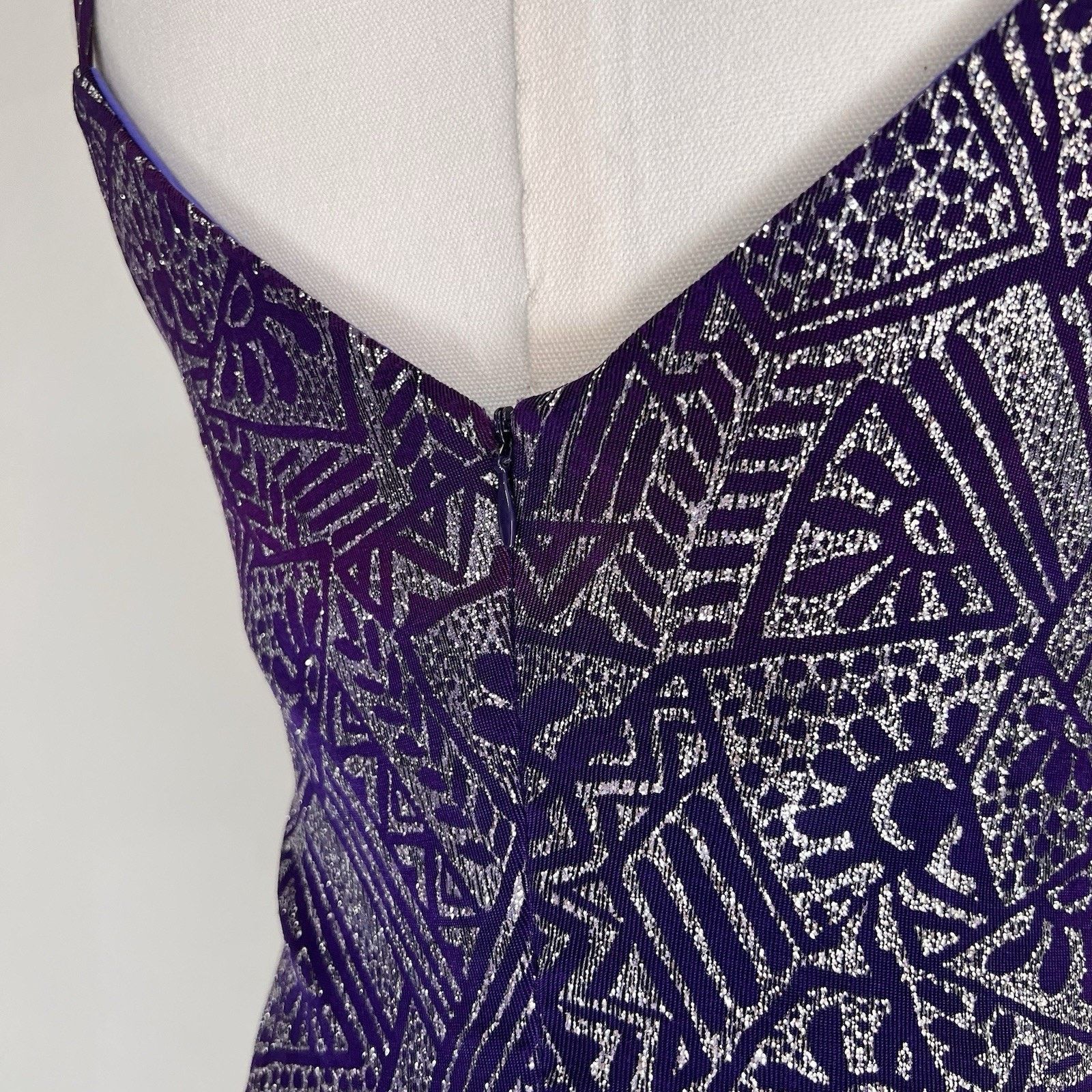 Other Vintage Caché Y2K Dress 6 Prom Formal Purple Silver Glitter Size M / US 6-8 / IT 42-44 - 6 Thumbnail