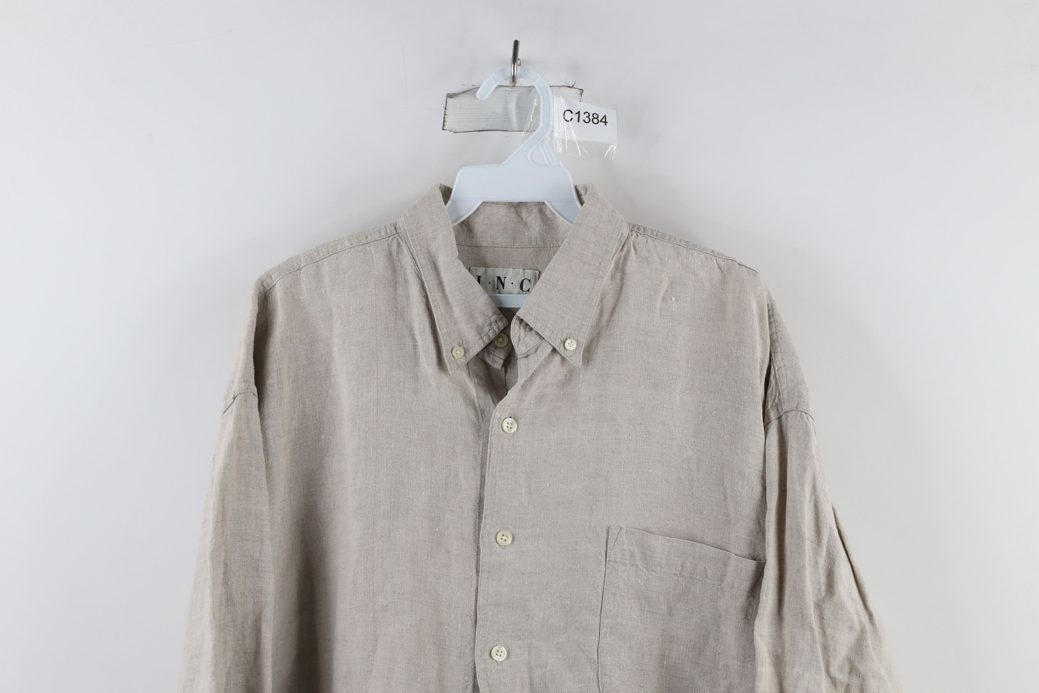 Vintage Vintage 90s Streetwear Fit Linen Collared Button Shirt Beige Size US XL / EU 56 / 4 - 2 Thumbnail