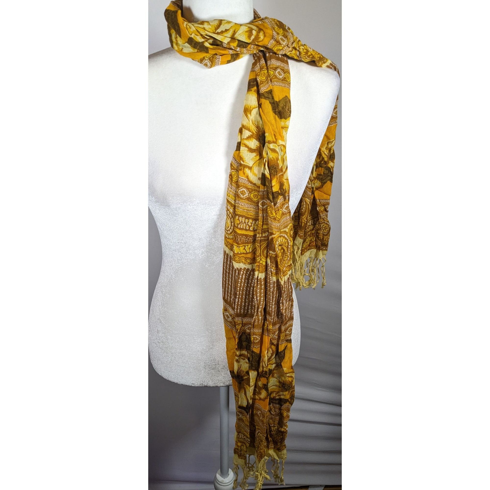 Isaac Mizrahi Vintage Isaac Miazrahi Yellow And Brown Floral Paisley Fring Size ONE SIZE - 6 Thumbnail