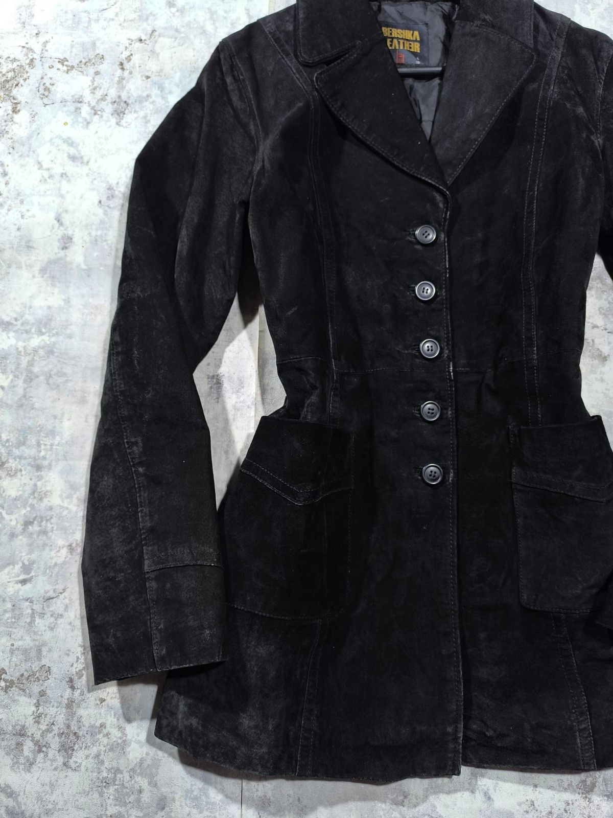 Leather Black Suede Real Leather Buttoned Coat Minimalism Archivee Size M / US 6-8 / IT 42-44 - 6 Thumbnail