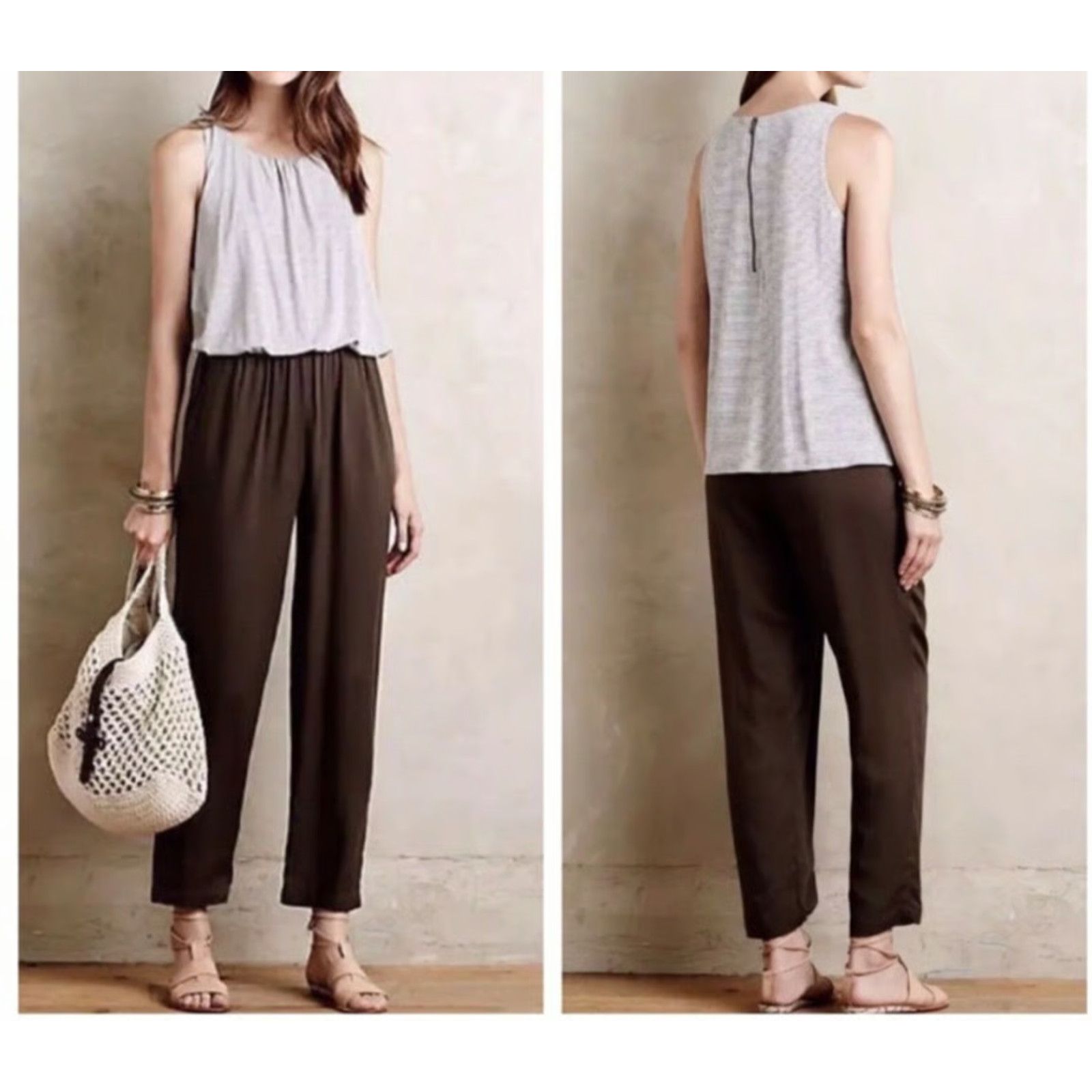 Anthropologie Anthropologie Elevenses Jumpsuit Grey brown Size L A002038 Size 32" / US 10 / IT 46 - 1 Thumbnail