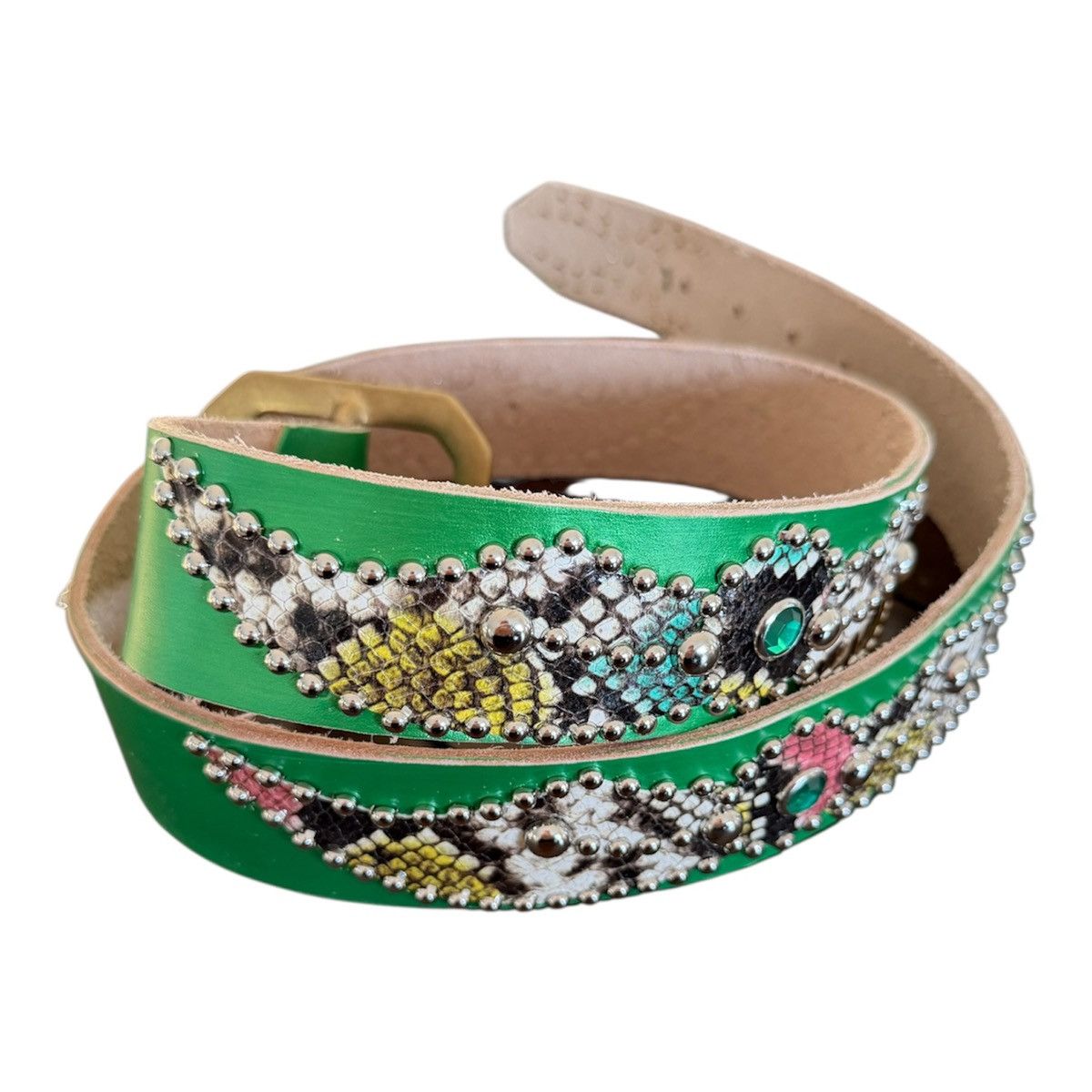 Vintage Green Wing vintage Leather studded belt Size 40 - 1 Thumbnail