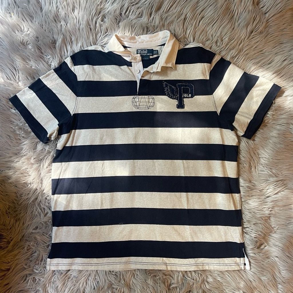 Y2K Polo Striped Blue and white Shirt size XXL