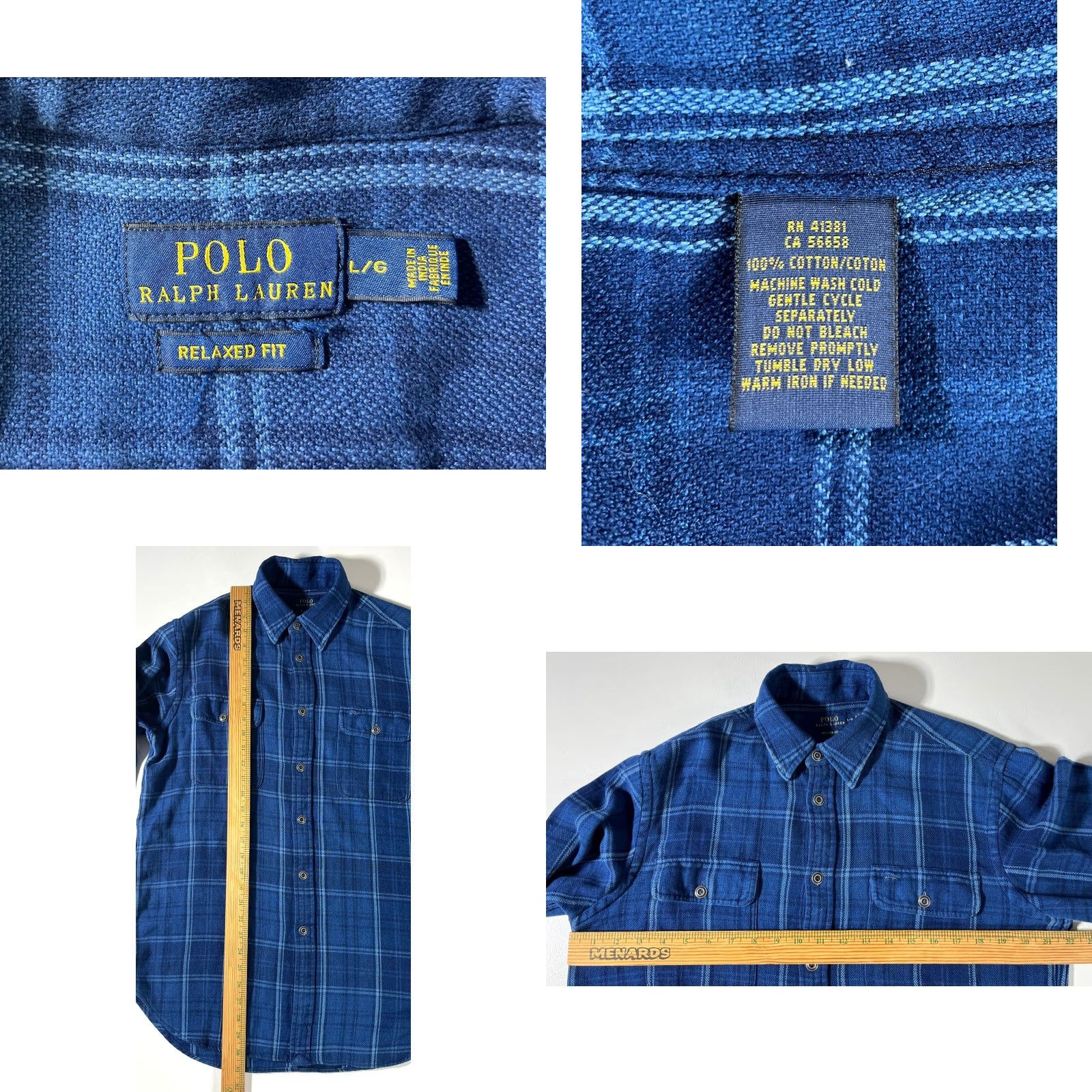 Polo Ralph Lauren Polo Ralph Lauren Men's Plaid Flannel Shirt - Button-Up, Long Sleeve, Elbow Patches, Size L, Blue, Classic Fit Size US L / EU 52-54 / 3 - 8 Thumbnail