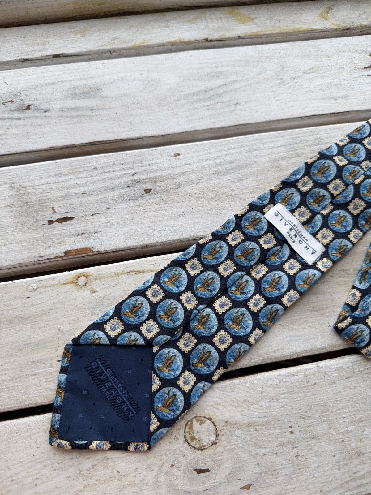 Designer × Givenchy Vintage Givenchy Gentleman Tie Birds Pattern Blue Gold Size ONE SIZE - 7 Thumbnail