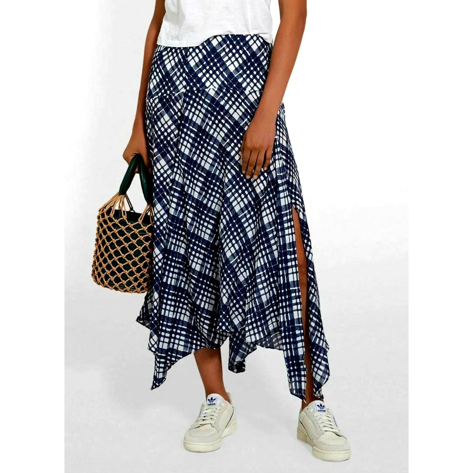 RIXO Rixo London Maggie Navy Sponge Check Skirt S Asymmetrical Size 27" / US 4 / IT 40 - 4 Thumbnail