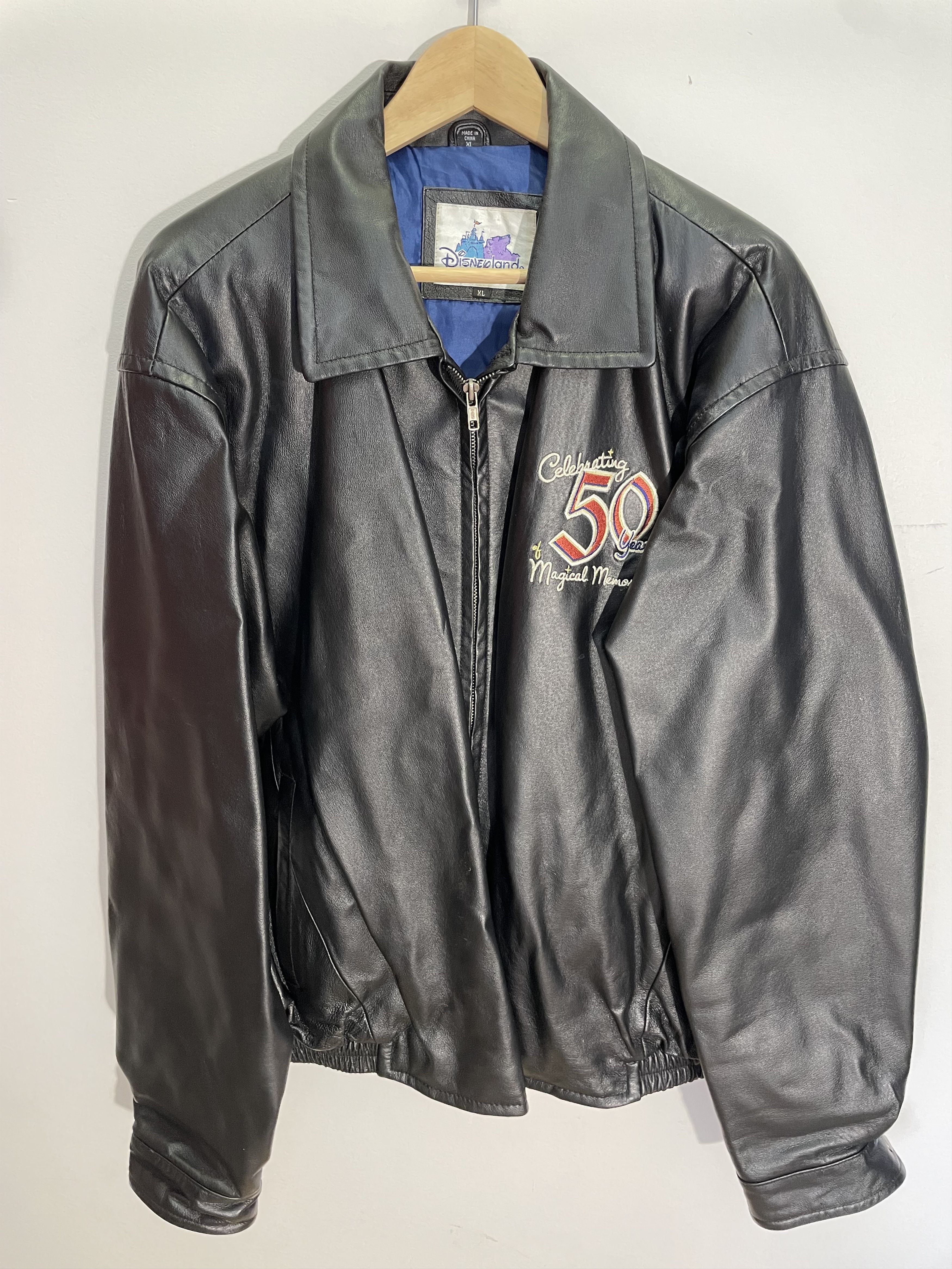 image of Disney 50Th Anniversary Leather Jacket in Bleu, Men's (Size XL)