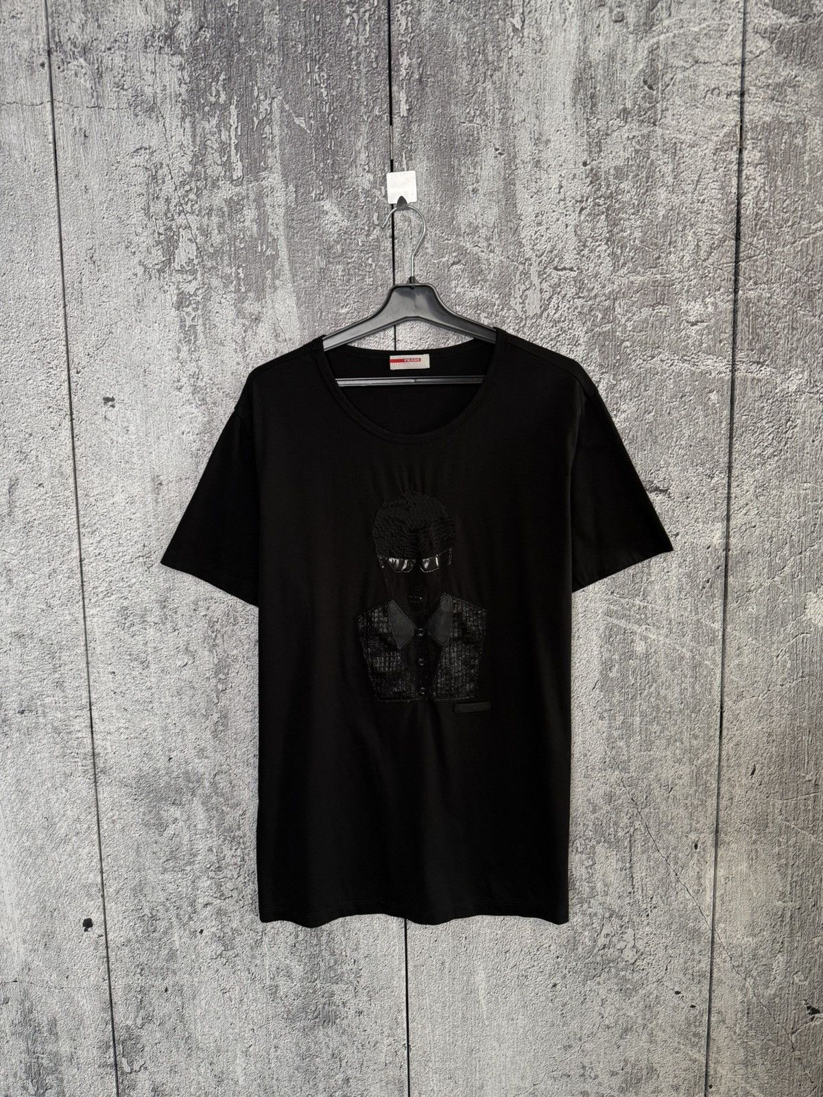 Prada Prada Black Appliqué Portrait T-Shirt Patchwork Face Tee Size US L / EU 52-54 / 3 - 1 Thumbnail