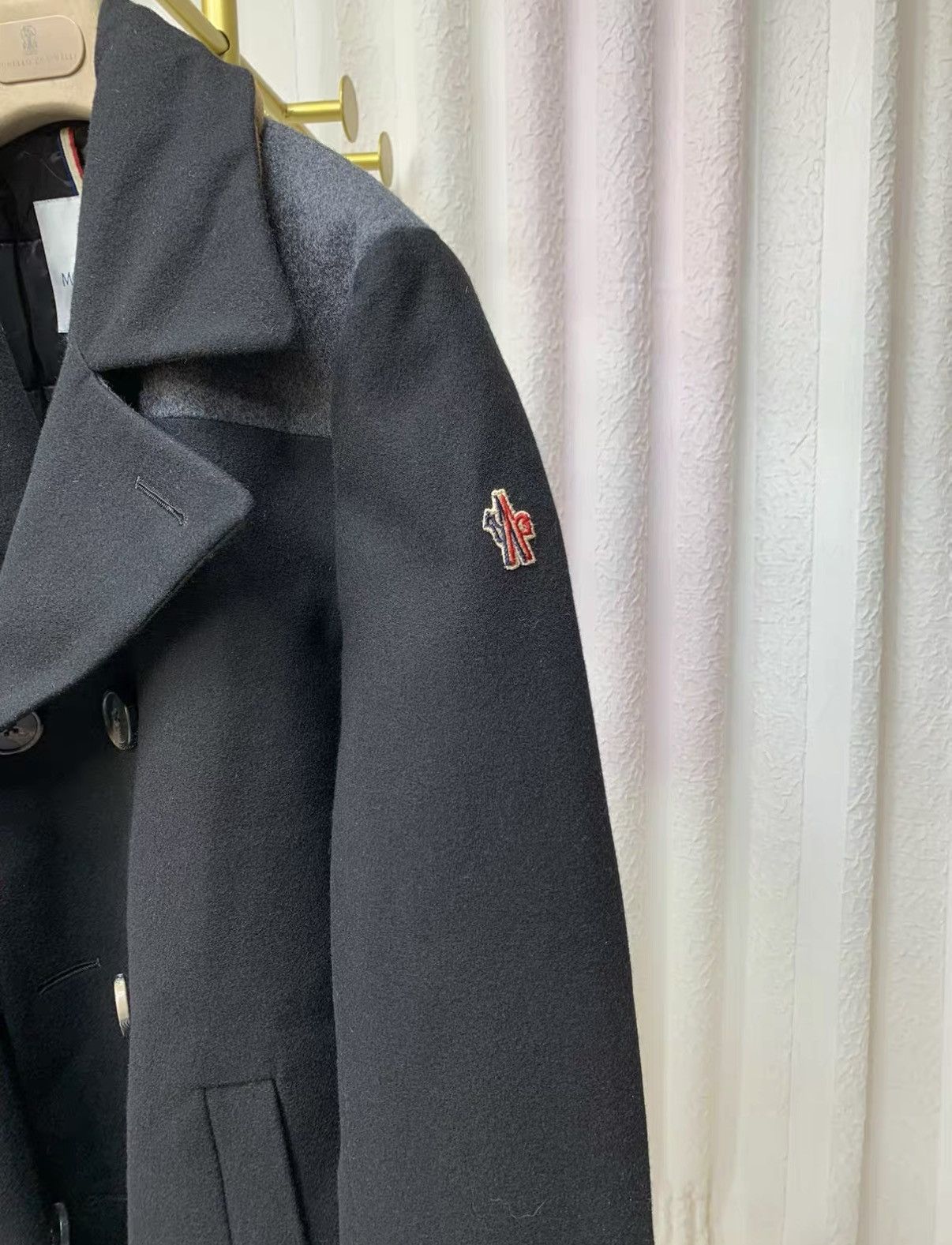 Moncler MONCLER Black Double-Breasted Wool Contrast Design Coat Size US M / EU 48-50 / 2 - 2 Thumbnail