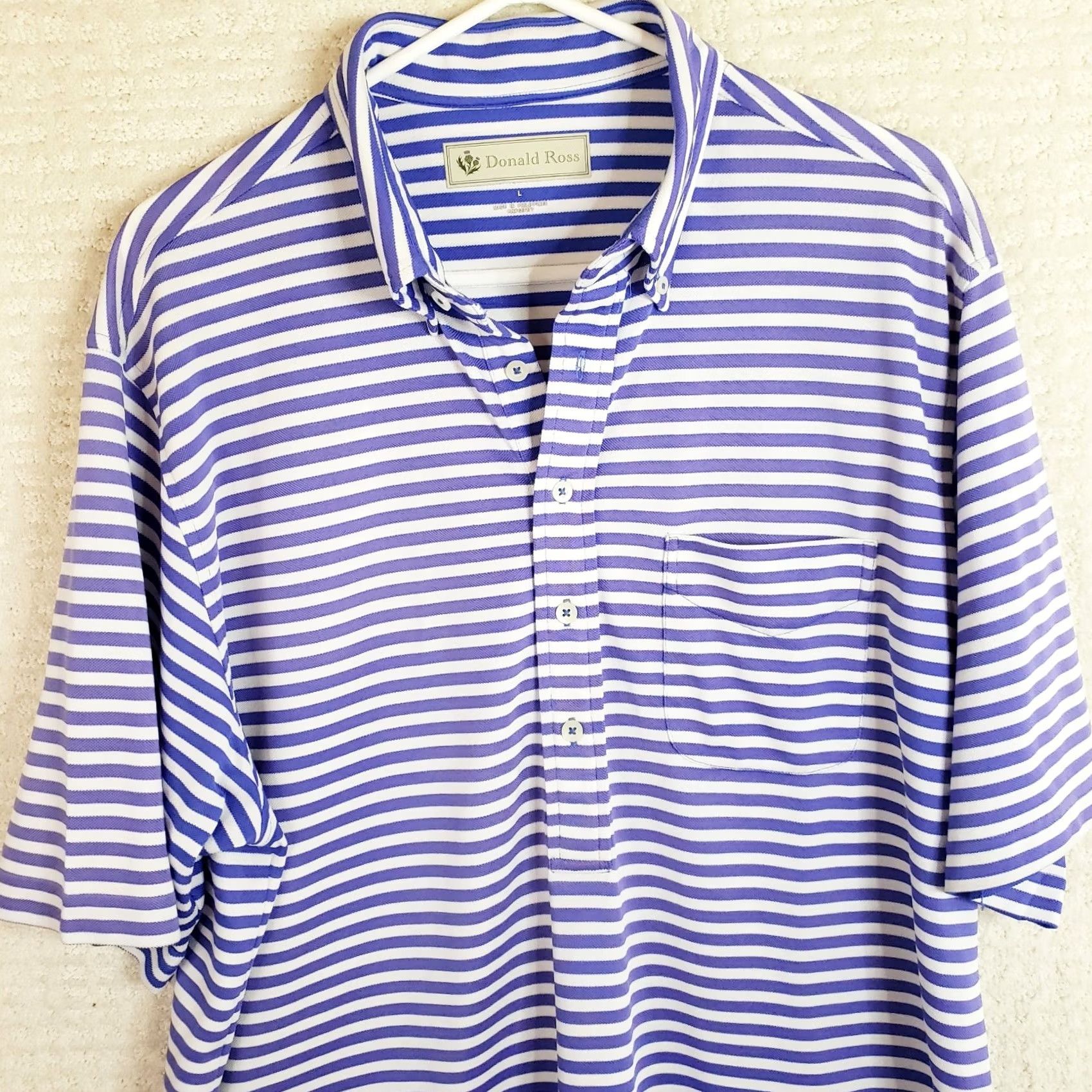 Vintage Donald Ross Polo Shirt Men's L Purple White Striped Golf Outdoor Casual Size US L / EU 52-54 / 3 - 2 Thumbnail
