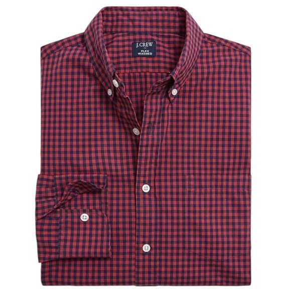 J.Crew J. Crew Factory Slim Flex Washed Red Gingham Long Sleeve S Size US S / EU 44-46 / 1 - 1 Thumbnail