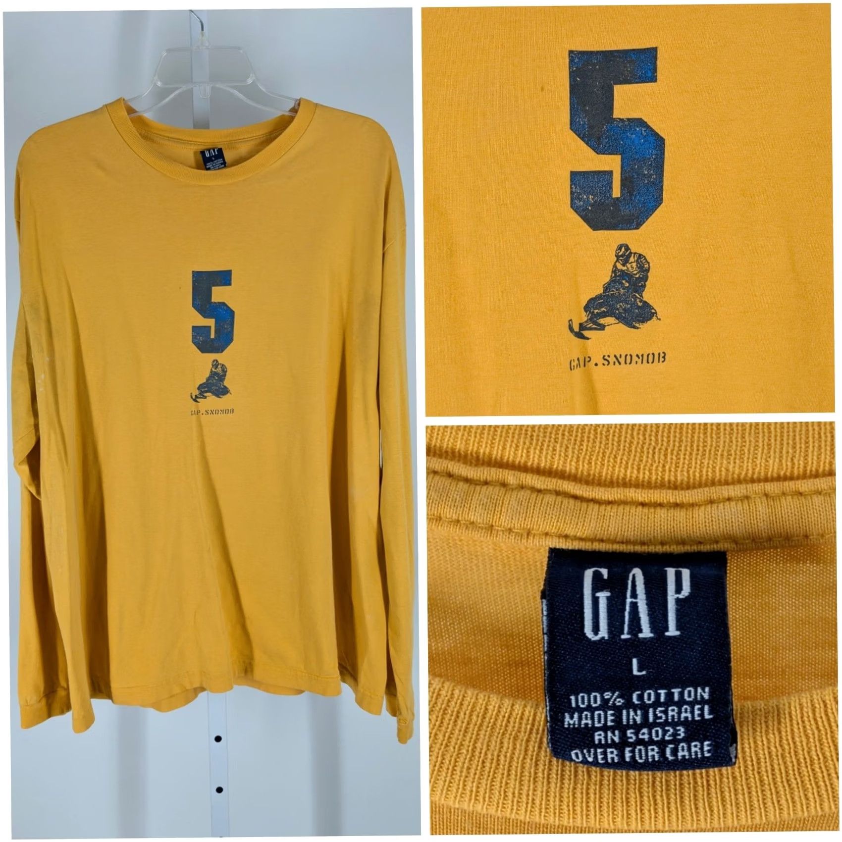 Gap VINTAGE Gap Snowmobiling Graphic Long Sleeve Shirt Mens L Yellow 90s Mustard Cotton 1990s Thrash Thin Size US L / EU 52-54 / 3 - 3 Thumbnail