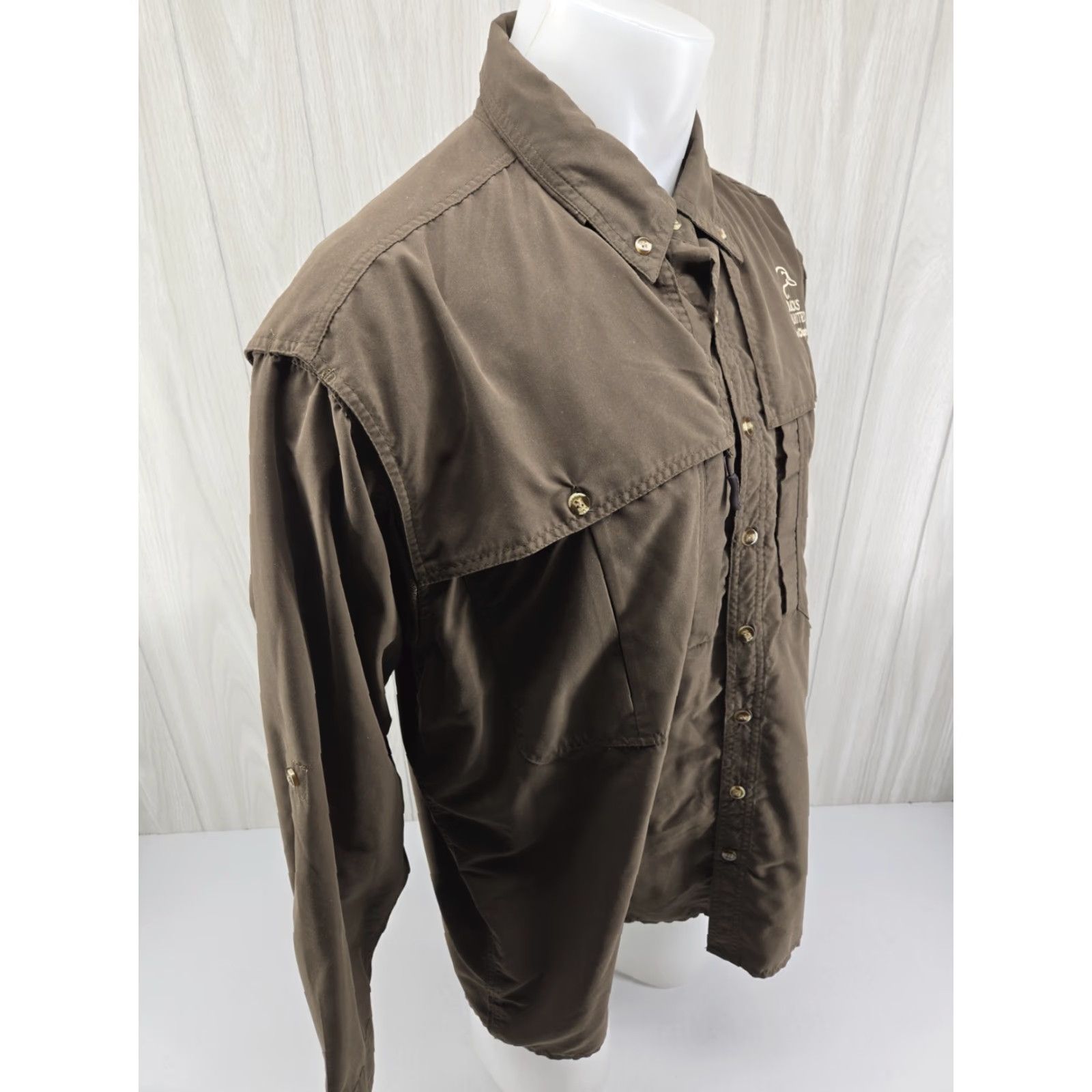 Vintage Drake Waterfowl Button-Up Shirt Long Sleeve Brown Ducks Unlimited Huntsville AL Chapter Hunting Vented Embroidered Pockets Collared L Size Mens Size US L / EU 52-54 / 3 - 7 Thumbnail
