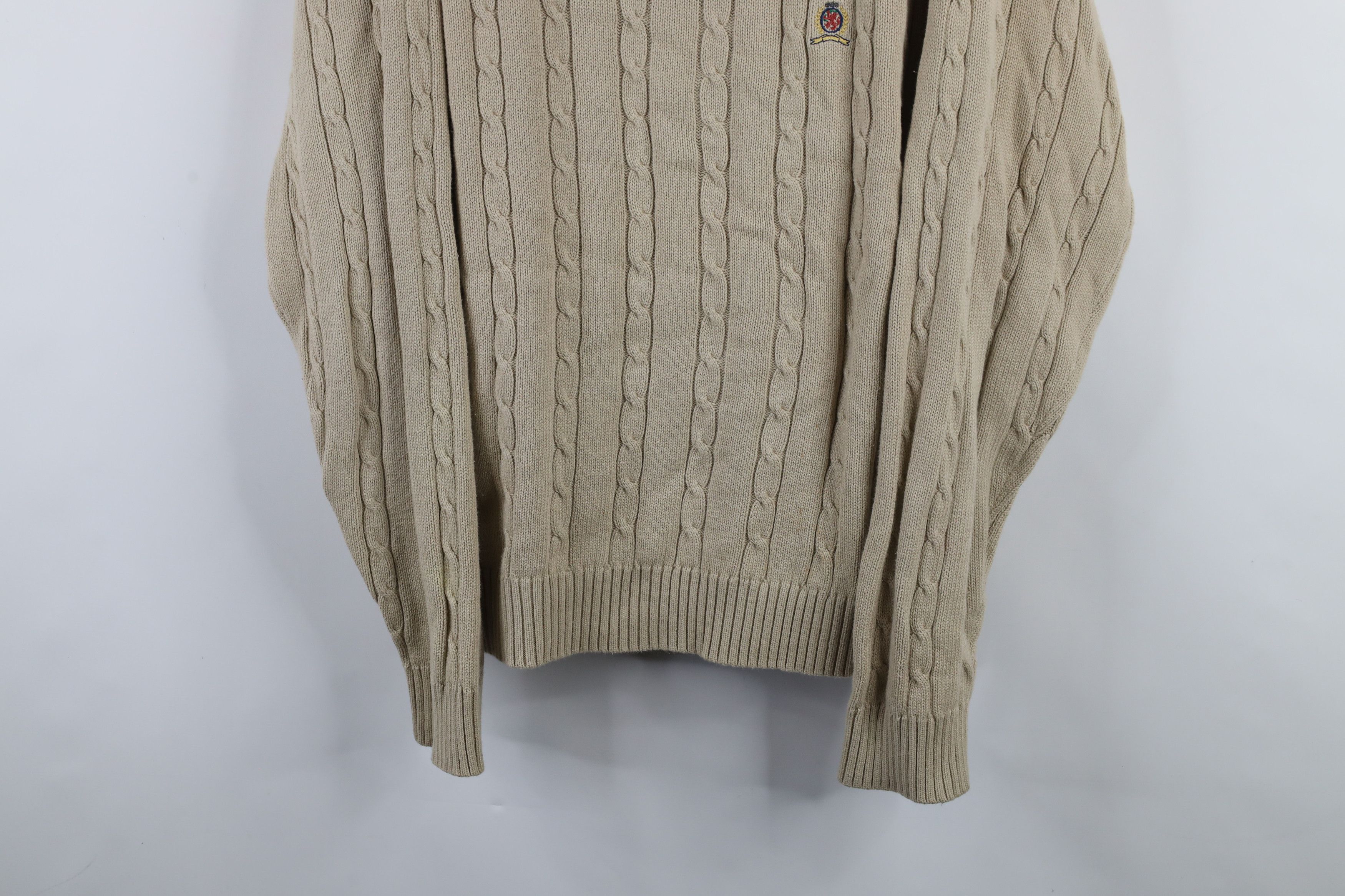 Tommy Hilfiger × Vintage Vintage 90s Tommy Hilfiger Cable Knit Crewneck Sweater Beige Size US XL / EU 56 / 4 - 3 Thumbnail