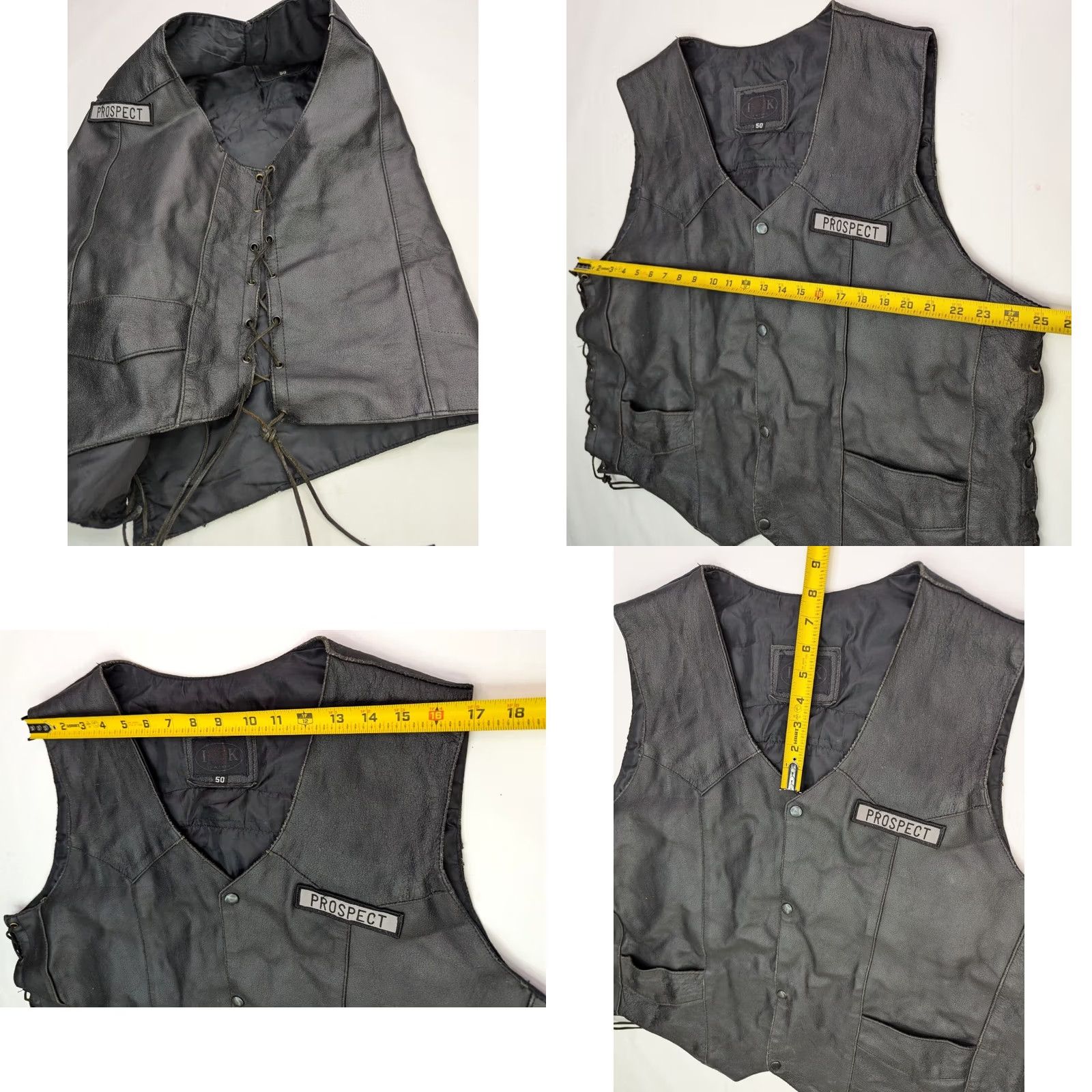 Vintage IK VTG Leather Motorcycle Riding Vest Men 50 Black Lace Pocket Snap Front Mid-Length Vest Mens Leather IK Size US M / EU 48-50 / 2 - 8 Thumbnail