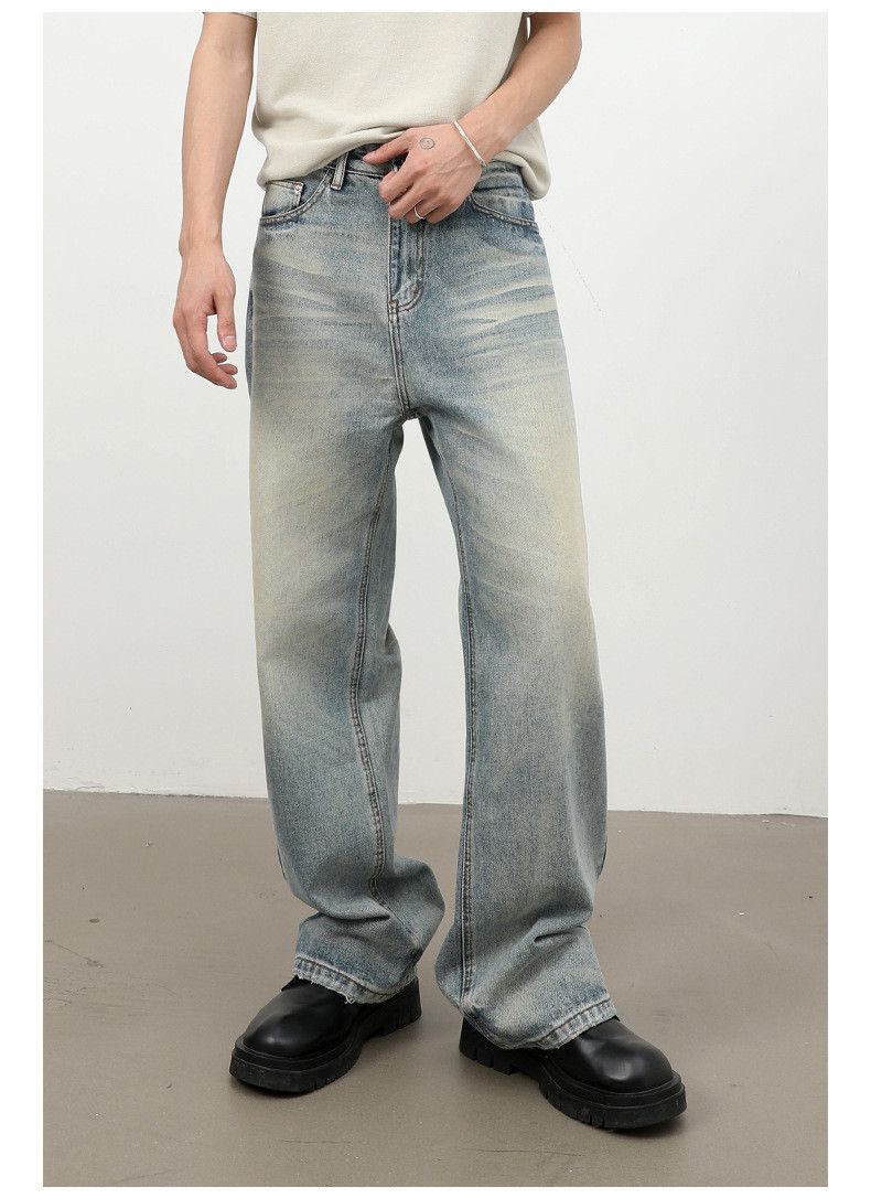 Vintage Retro Straight-Leg Whiskered Washed Jeans Size US 32 / EU 48 - 2 Thumbnail
