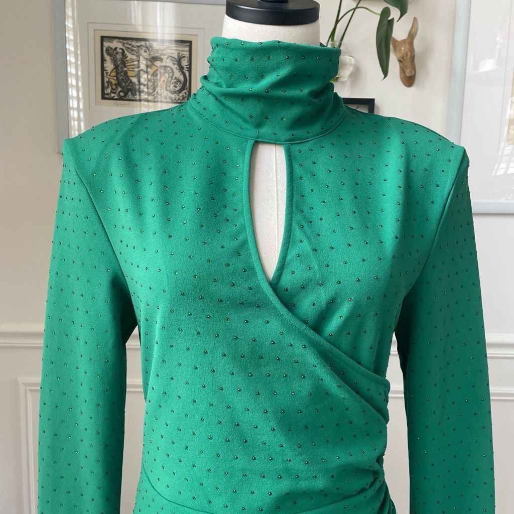 nbd green dress Green Velvet Beaded Long Prom Dress, A-line Beautiful Evening Party Dr main image 1