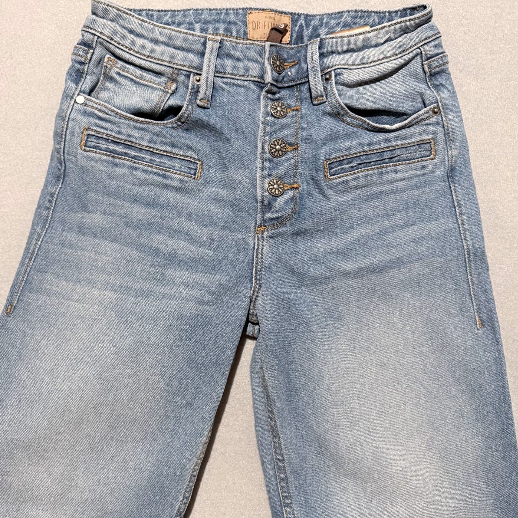 Vintage DRIFTWOOD Charlee Cropped Flare Jeans Womens Blue Denim Wide Leg Button Fly - 24 Size 42" / US 20 - 3 Thumbnail