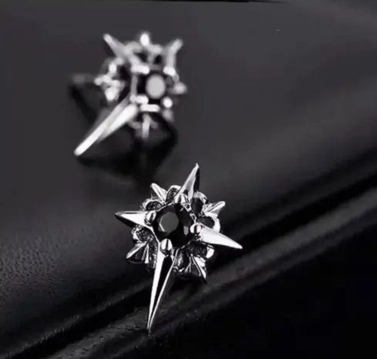 Jewelry Black Stone Earrings Gothic Punk Chrome Jewelry Star Spike Size ONE SIZE - 1 Thumbnail