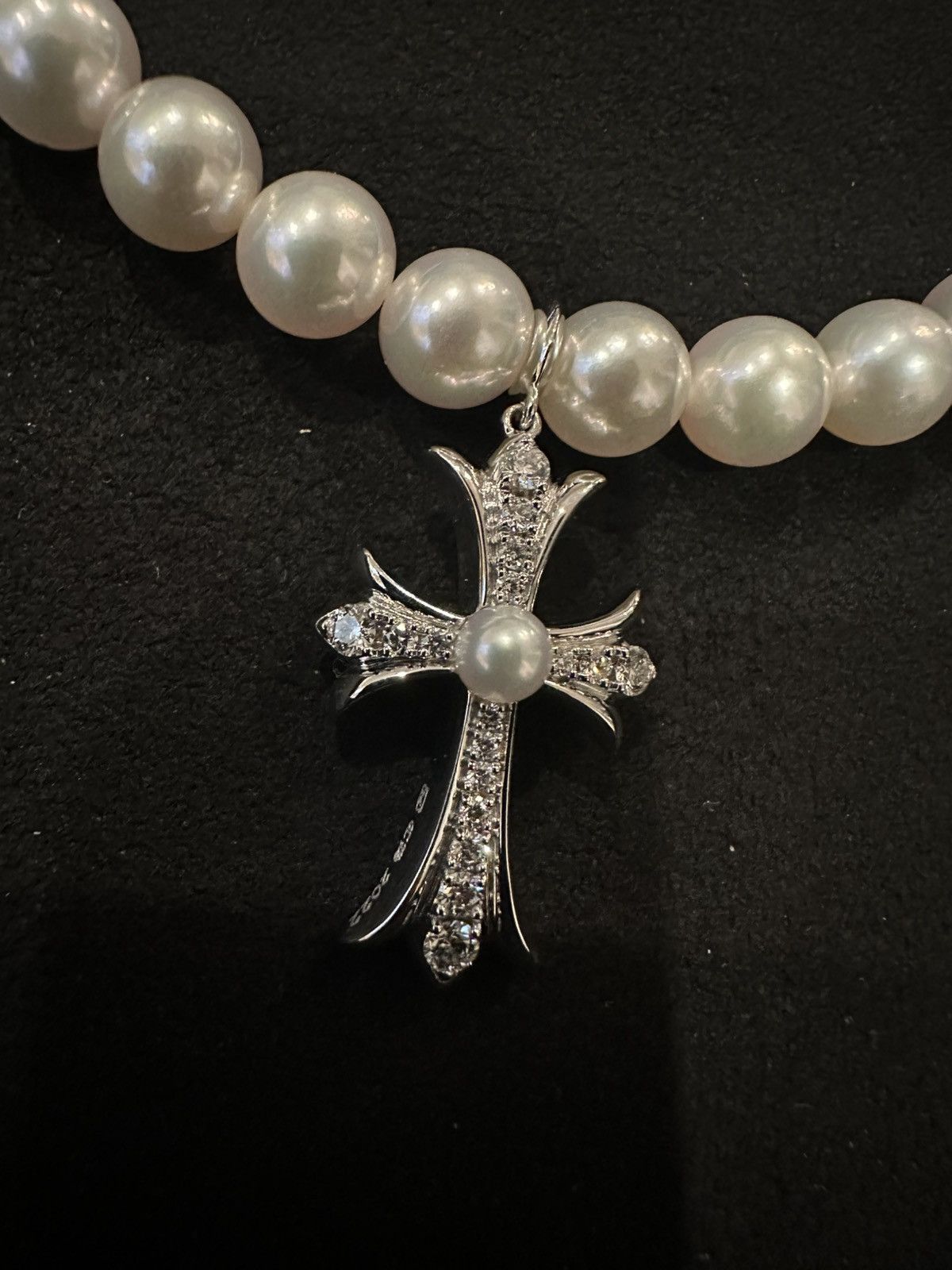 Chrome Hearts Chrome Hearts X Mikimoto White Gold Cross Pearl Necklace Size ONE SIZE - 4 Thumbnail