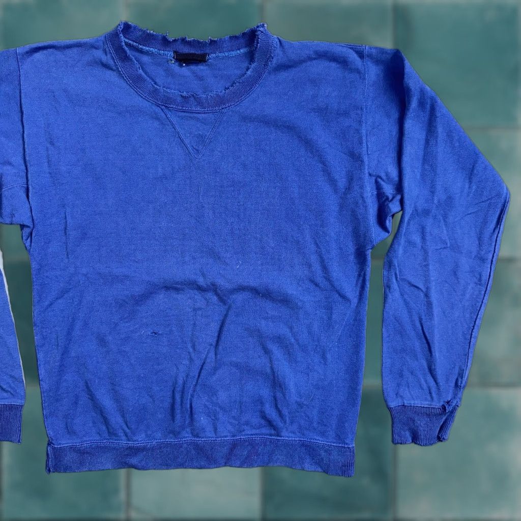 VINTAGE 1970s VTG Blue Sweatshirt Crewneck USA Long Sleeve Unbranded Mens L USA Football Logo Solid Crew Neck Pullover Shirt Sweatshirt