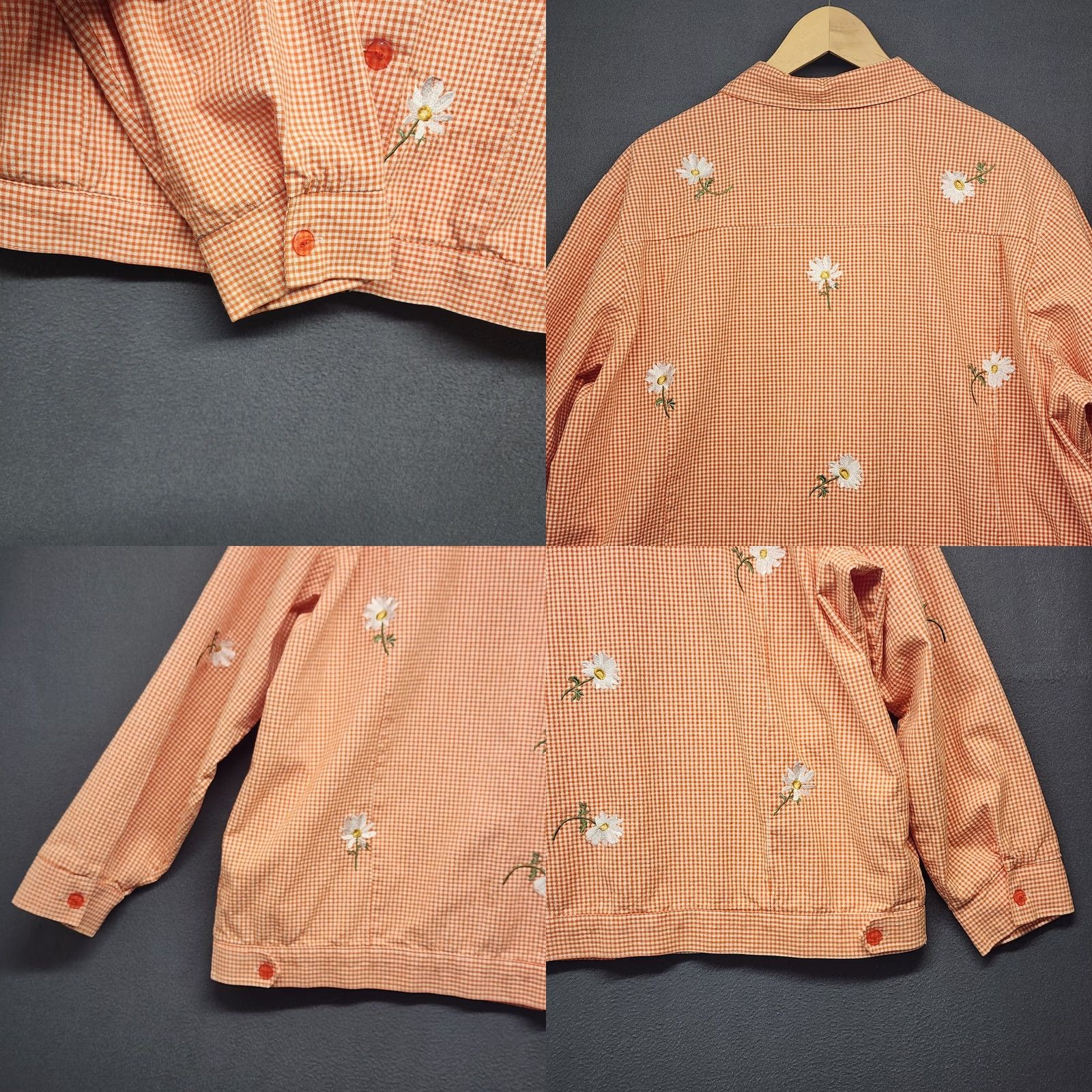 Quacker Factory VINTAGE The Quacker Factory Top Womens 1X Orange Check Floral Embroidered Country Cottage Long Sleeve Button Up Womens Size XL / US 12-14 / IT 48-50 - 9 Thumbnail