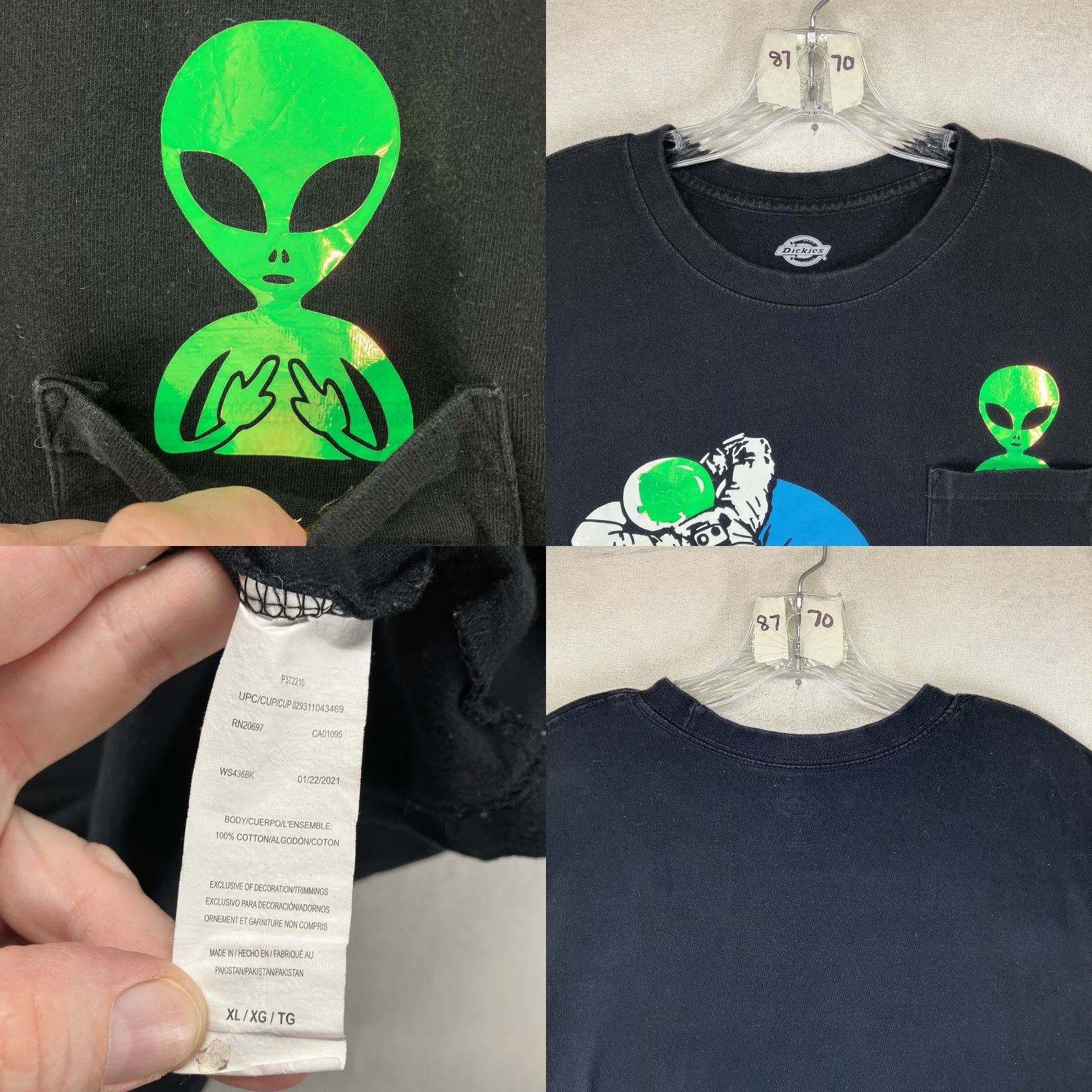 Dickies VINTAGE Space Alien T-Shirt Men's XL Black Graphic Print Humor 2020s Size US XL / EU 56 / 4 - 8 Thumbnail