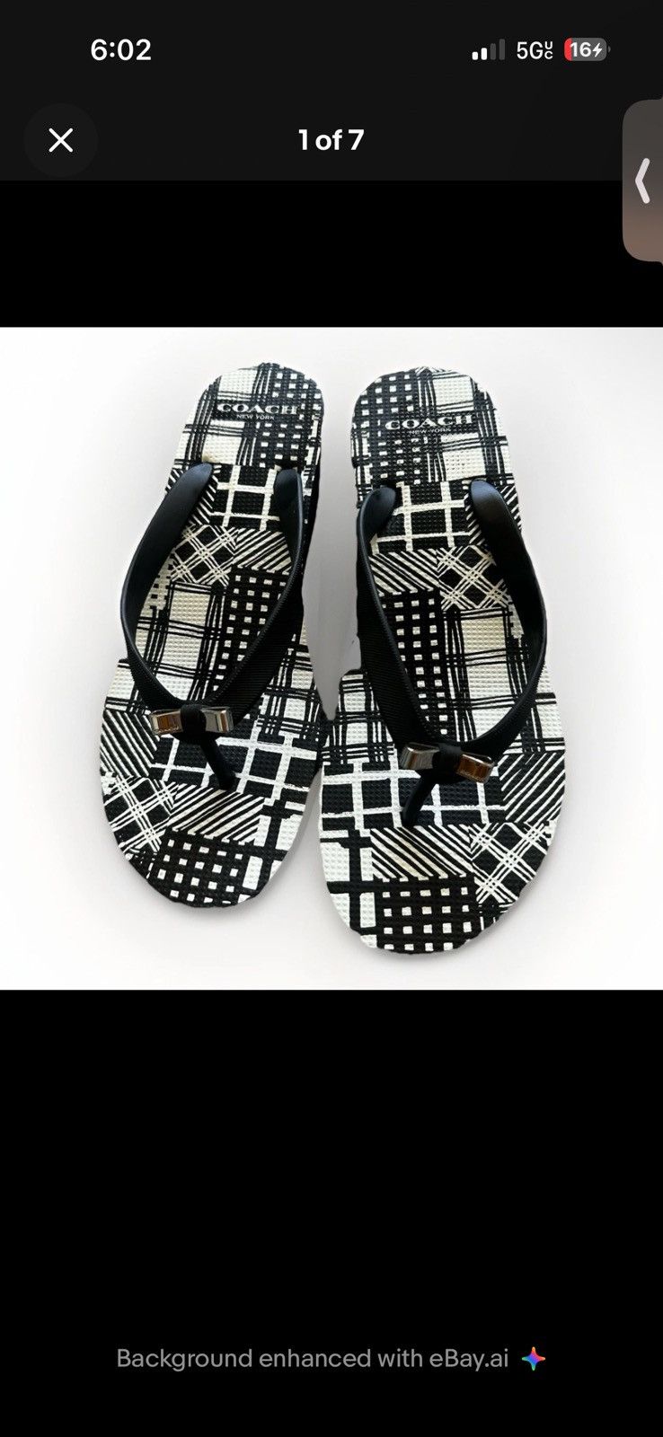 Coach Coach Women’s Black White Thong Bow Flip Flops Sandals sz 7 Size US 7 / IT 37 - 1 Thumbnail