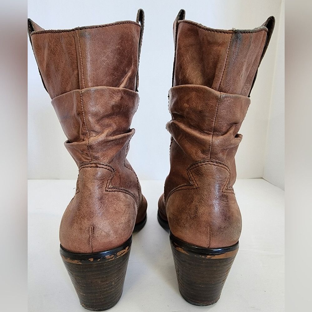 Other Arturo Chiang Brown Slip-In Leather Ankle Cowgirl Boots Size US 9 / IT 39 - 8 Thumbnail