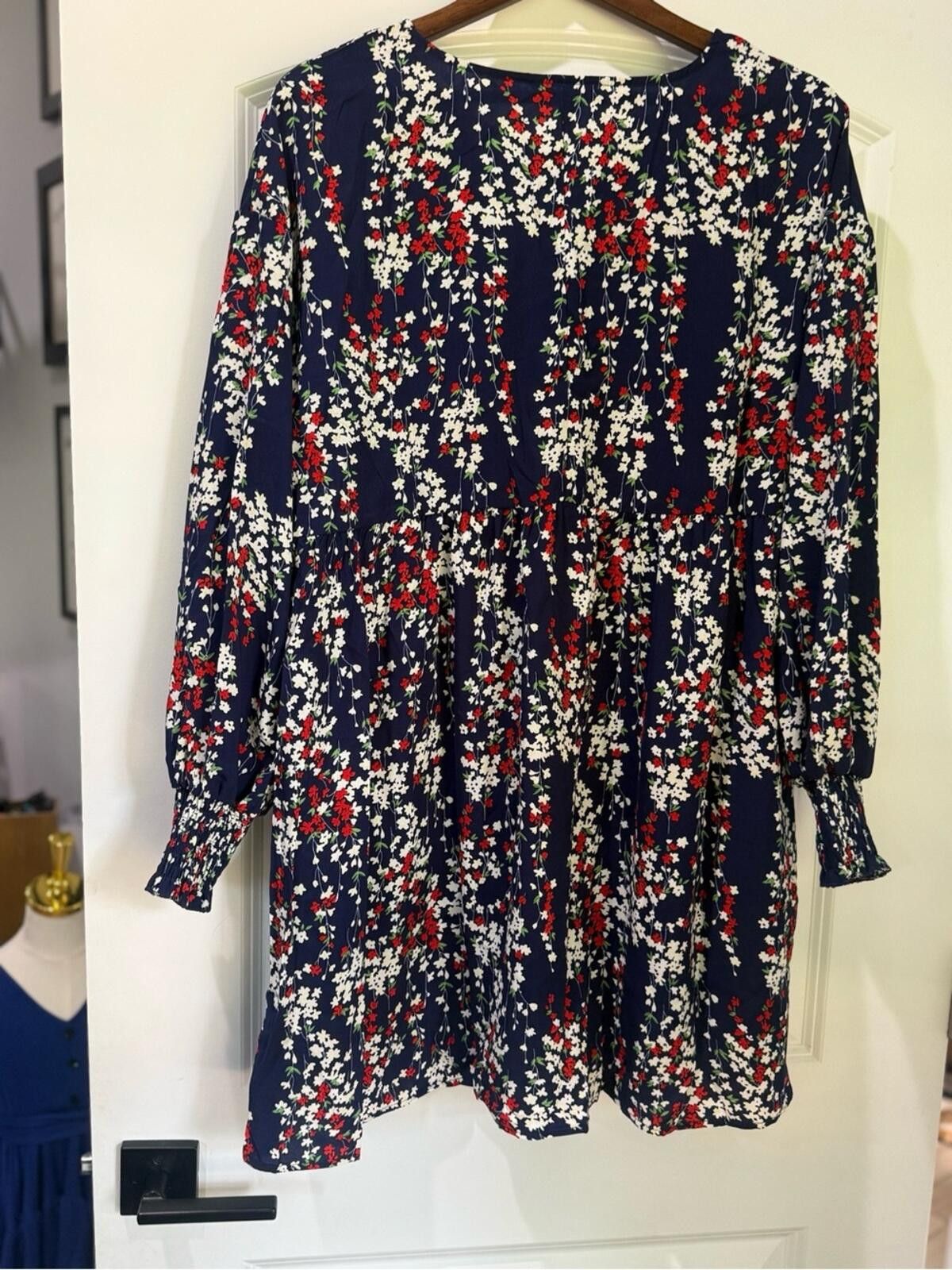 Other Navy Floral Long-Sleeve Tiered Mini Dress Size L / US 10 / IT 46 - 5 Thumbnail