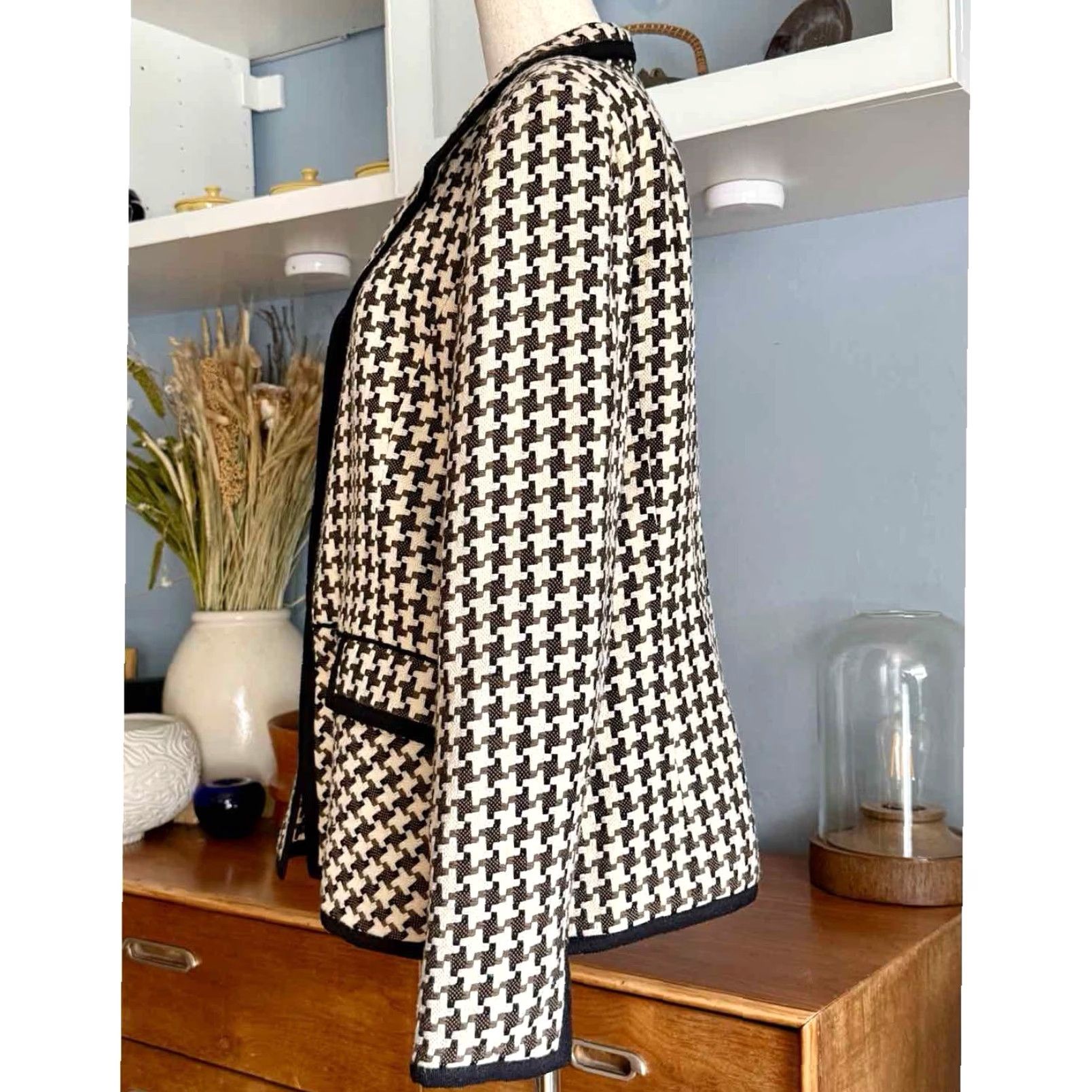 Vintage VINTAGE Nina McLemore Houndstooth Wool Tweed Blazer Jacket Black Brown Ivory 10 Size L / US 10 / IT 46 - 6 Thumbnail