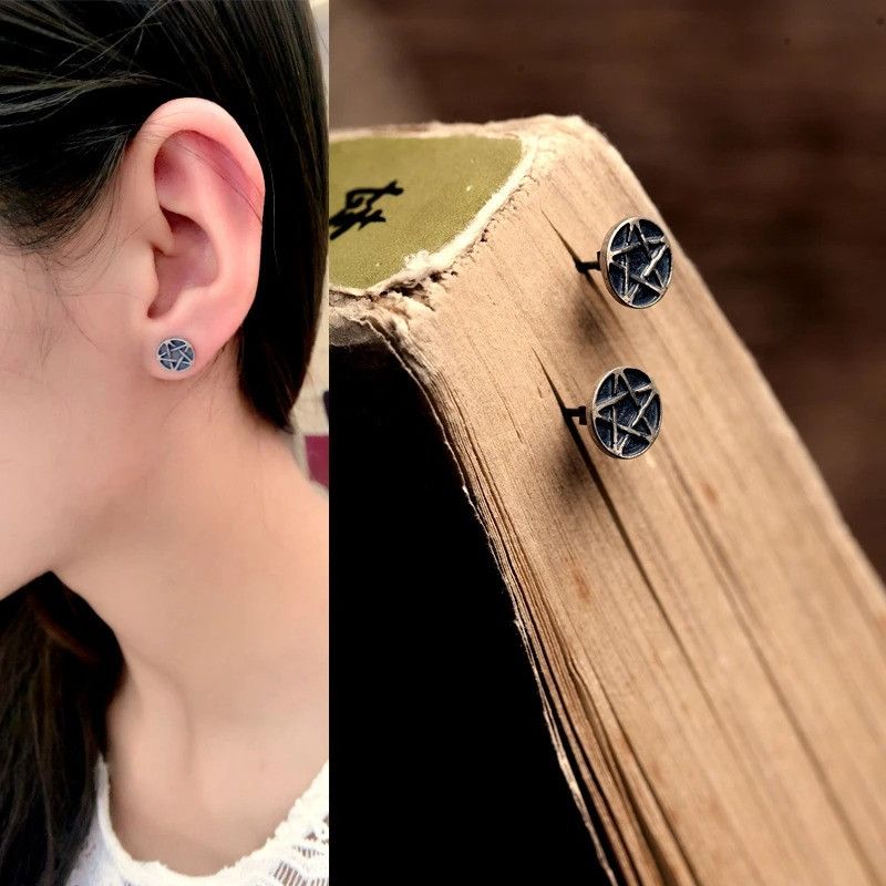 Jewelry Earth Pentacle Stud Earrings 925 Sterling Silver Ear Gift Size ONE SIZE - 1 Thumbnail