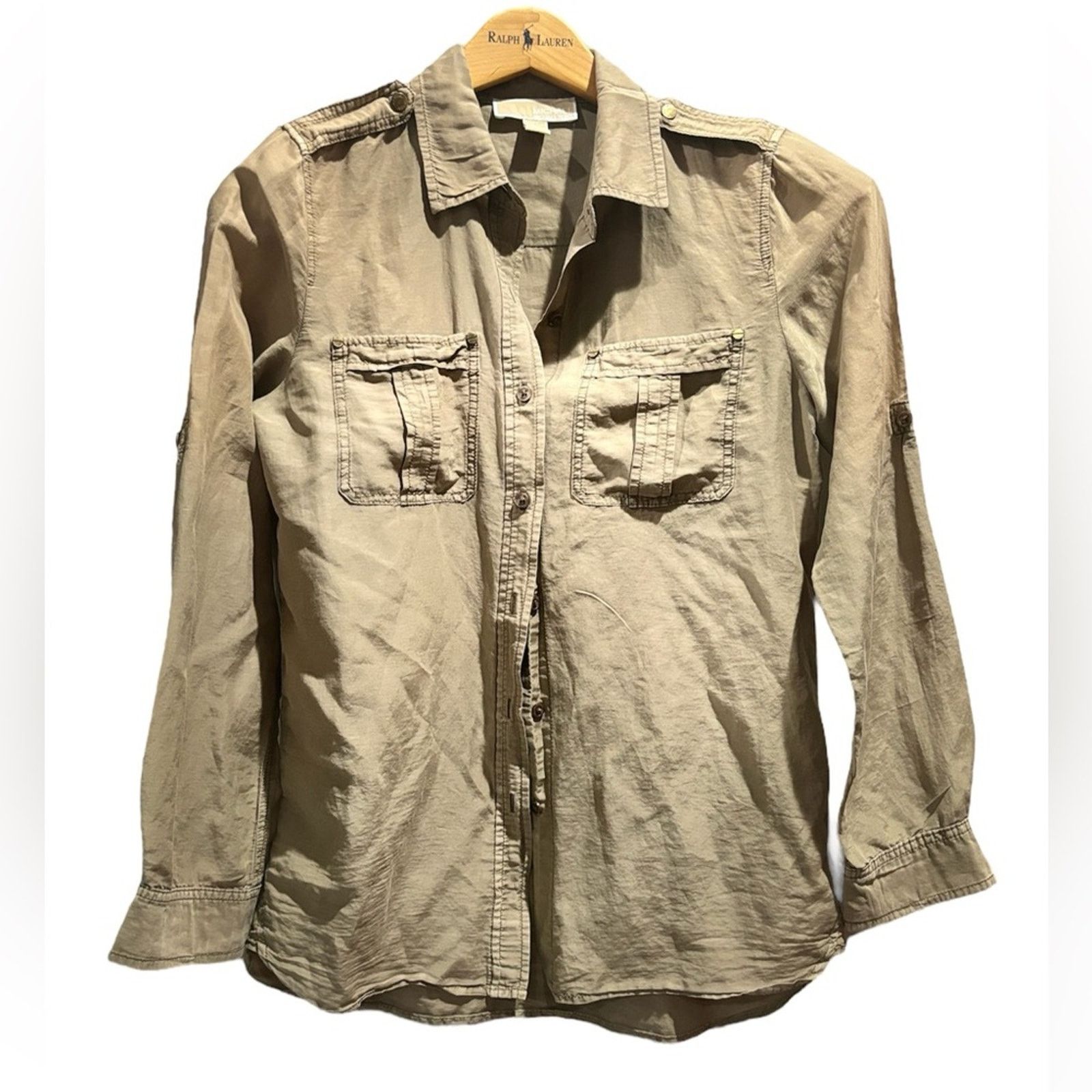 Michael Kors MICHAEL KORS Olive Green Button-Up Utility Blouse Sz S Size S / US 4 / IT 40 - 2 Thumbnail