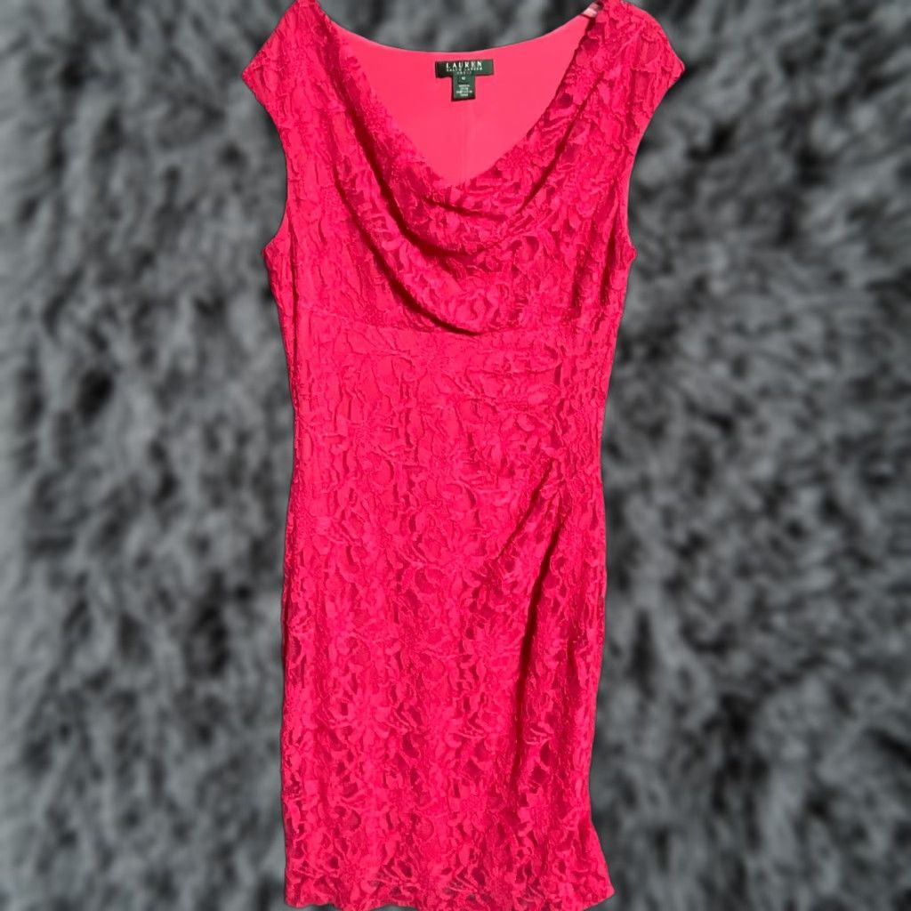 Lauren Lauren Ralph Lauren Red Lace Sleeveless Scoop Neck Cocktail Dress  Size 10