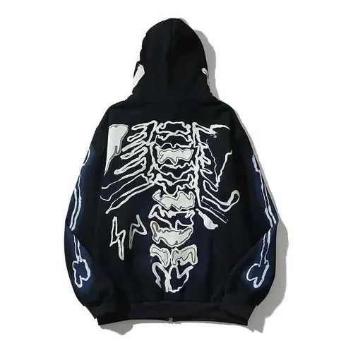 Japanese Brand Skeleton Print Zip Up Hoodie Punk Rock Y2k Size US L / EU 52-54 / 3 - 2 Thumbnail