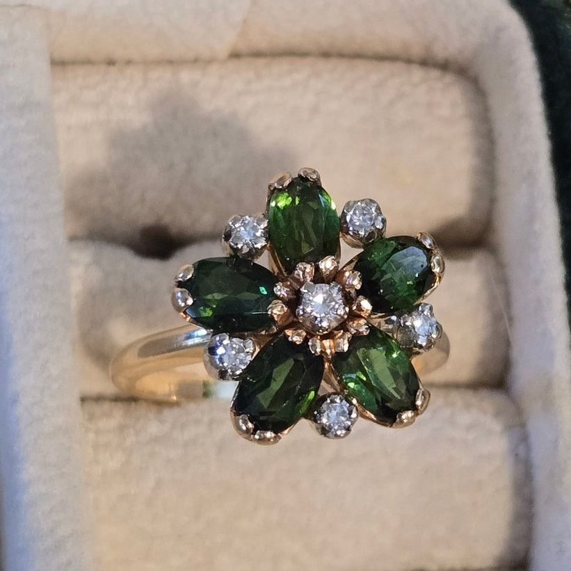 Hysteric Glamour 14K Yellow Gold Green Tourmaline & Diamond Daisy Cluster Size ONE SIZE - 14 Thumbnail