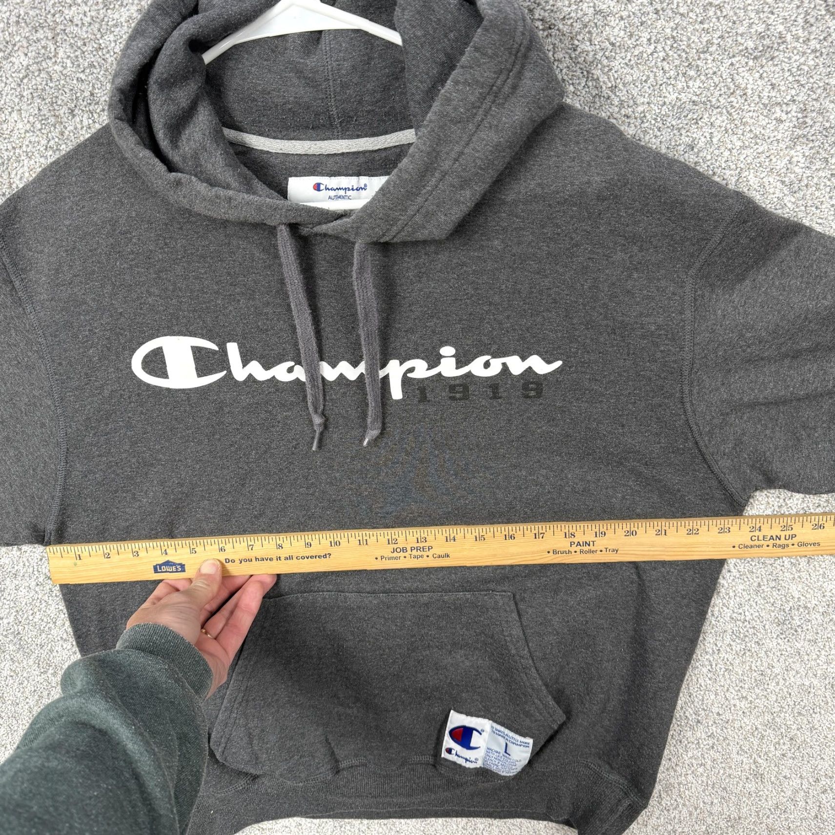 Champion Champion Hoodie Mens Large Gray Script Logo Fleece Pullover Sweatshirt Athletic Size US L / EU 52-54 / 3 - 6 Thumbnail