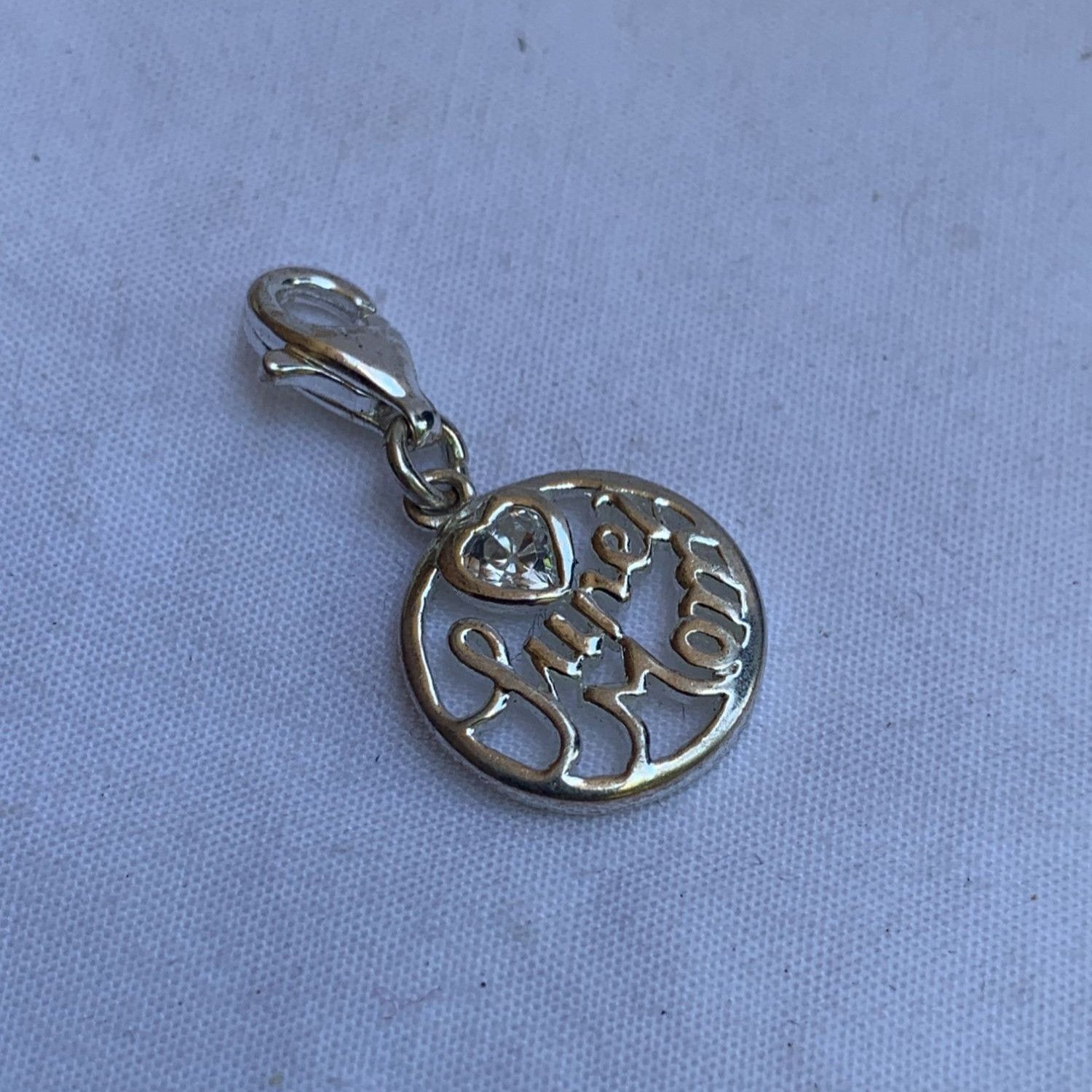 Designer Silver "June Mom" Charm With Lobster Clasp & Rhinestone Hea Size ONE SIZE - 2 Thumbnail