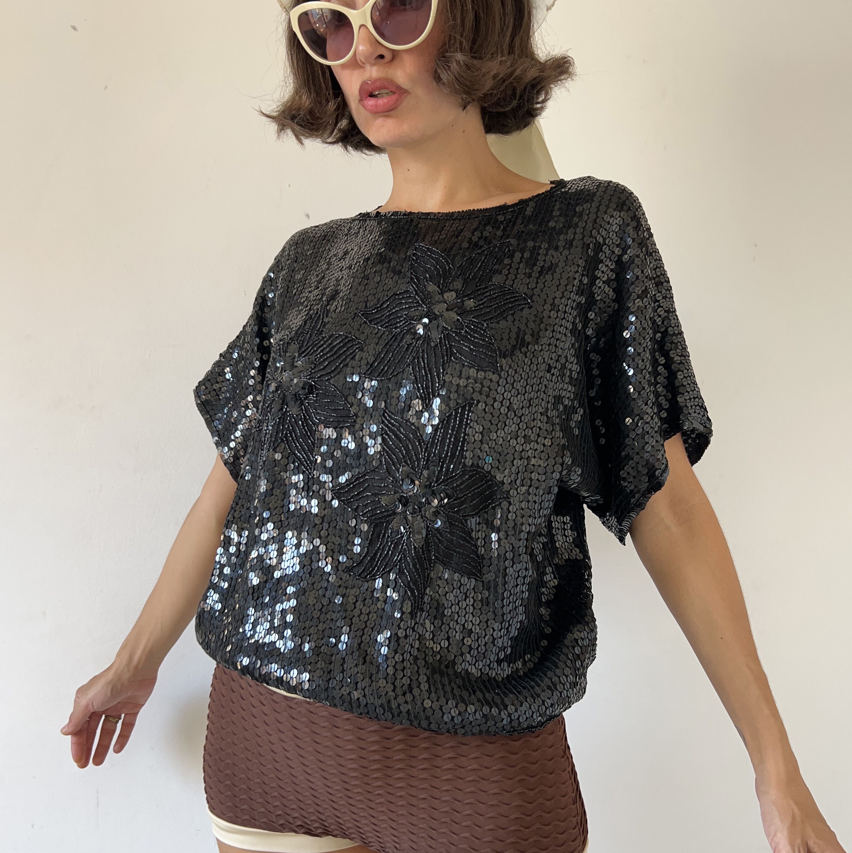 Vintage Vintage 80s Disco Black Sequin Top Size L / US 10 / IT 46 - 5 Thumbnail
