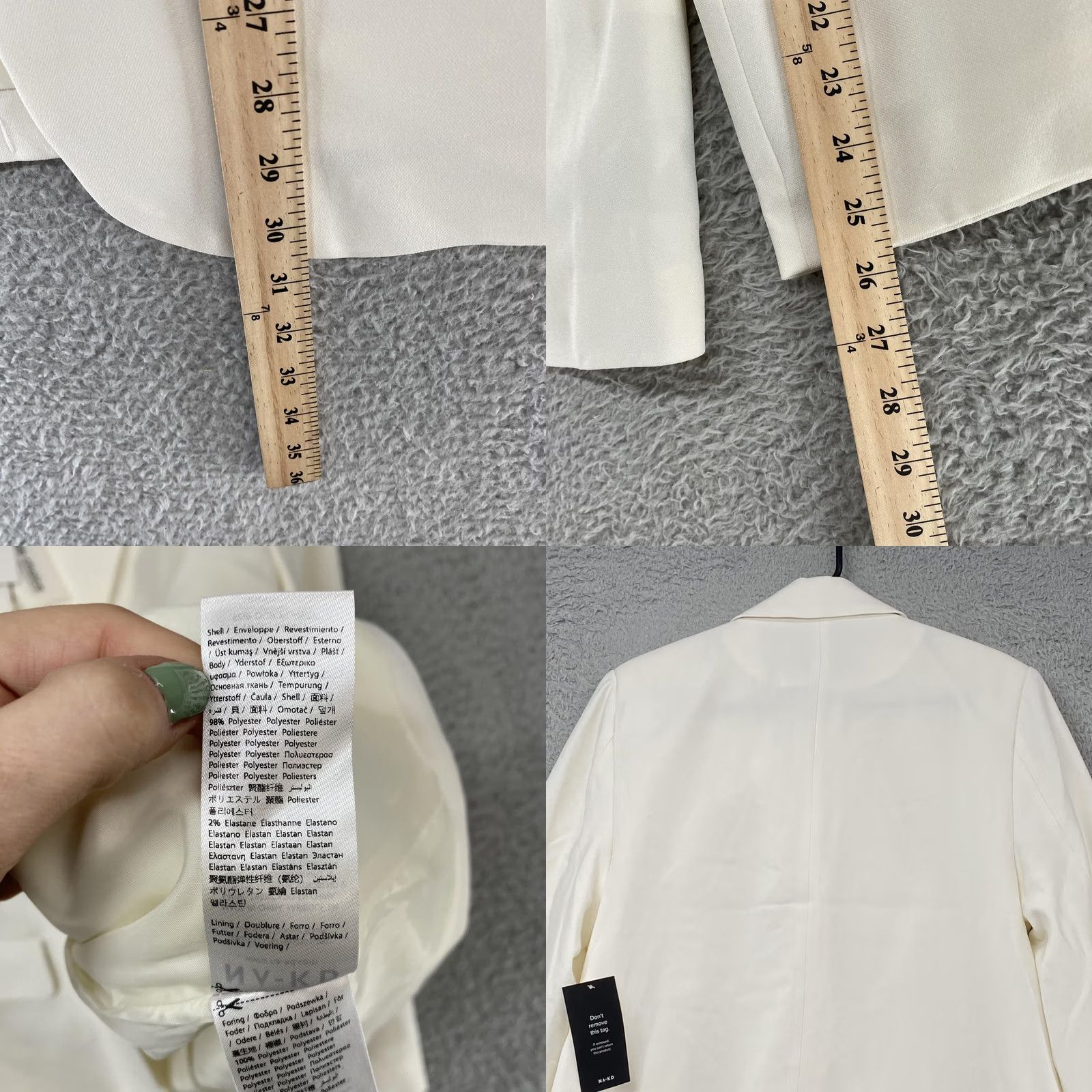 Vintage NA-KD Blazer Womens XXS White One Button Lined Oversized Jacket Blazer Size XXS / US 00 / IT 34 - 8 Thumbnail