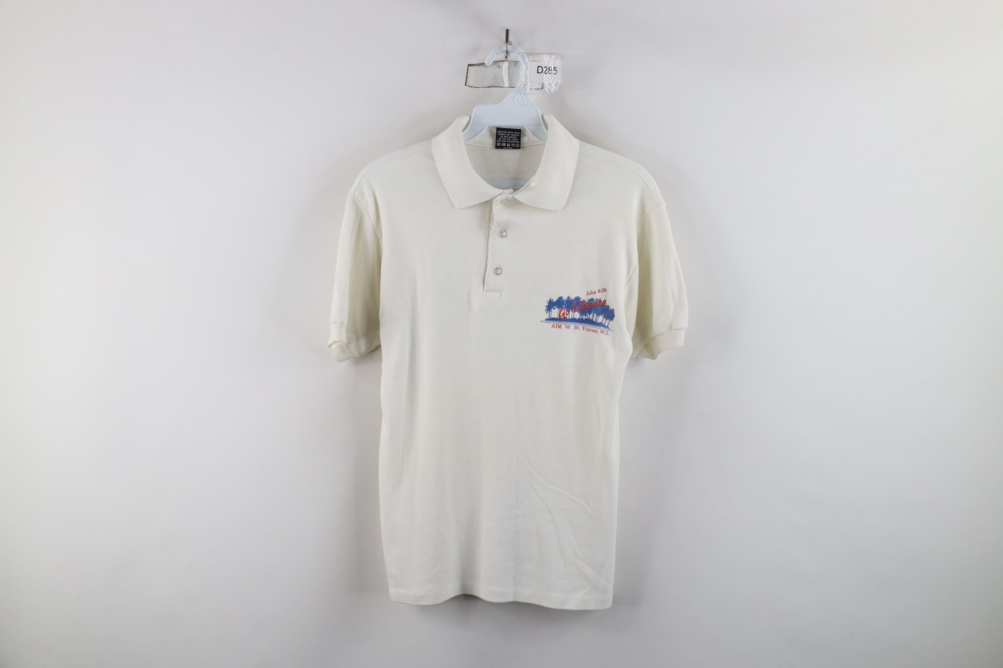 Vintage Vintage 80s John 8:36 Go Liberate AIM 1986 Polo Shirt USA Size US S / EU 44-46 / 1 - 1 Thumbnail