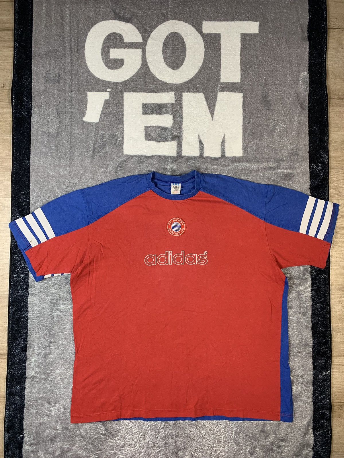 Pre-owned Adidas X Soccer Jersey Vintage Adidas Bayern München T Shirt Tee 90's Blokecore In Navy Red