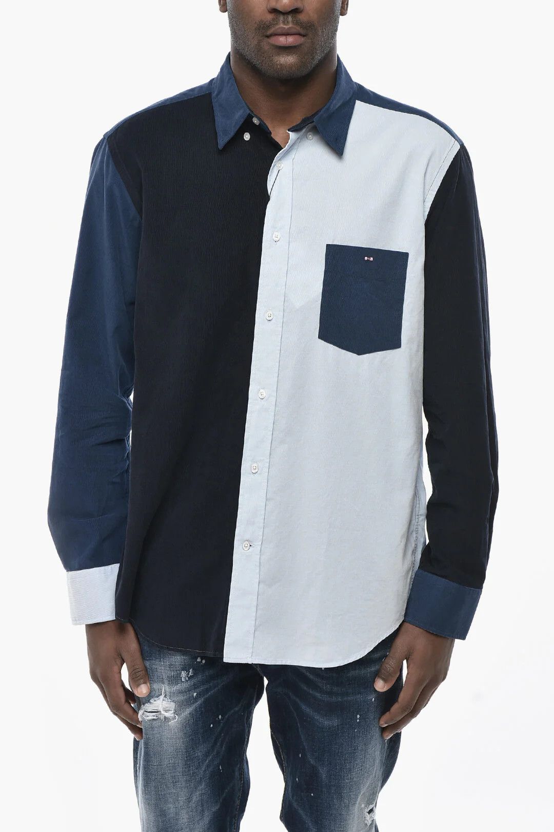 Eden Park og1mm0426 Ribbed Velour Casual Shirt in Blue Size US M / EU 48-50 / 2 - 1 Thumbnail
